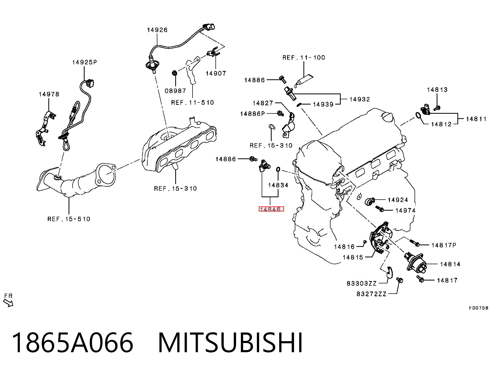1865A066 Mitsubishi Sensor de posição da árvore distribuidora