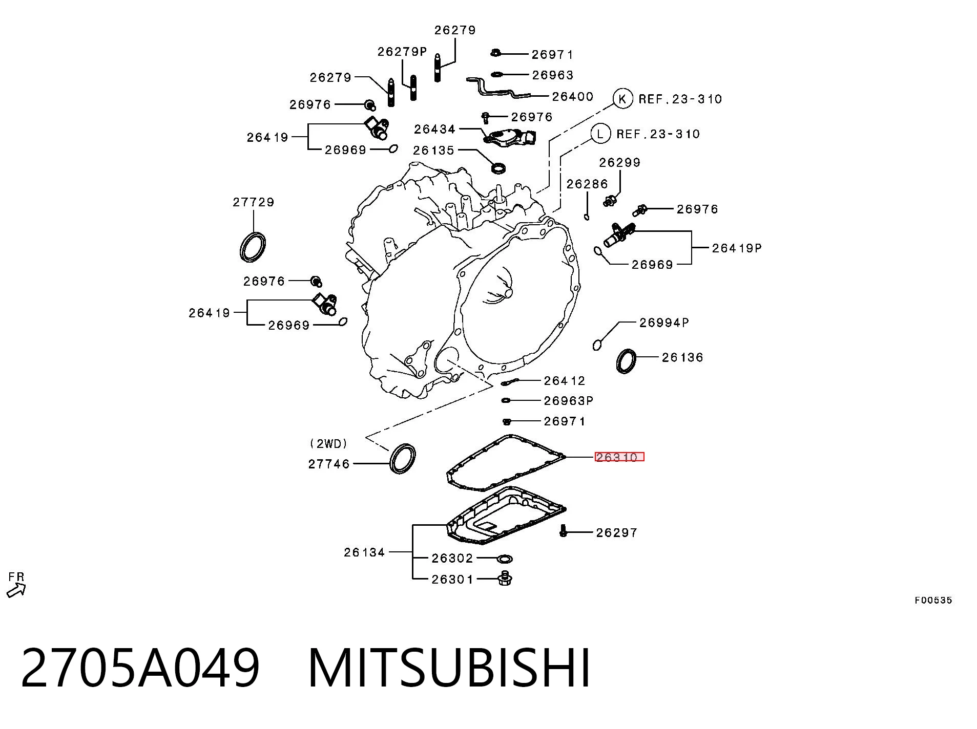 2705A049 Mitsubishi Vedante de panela da Caixa Automática de Mudança/Caixa Mecânica de Mudança