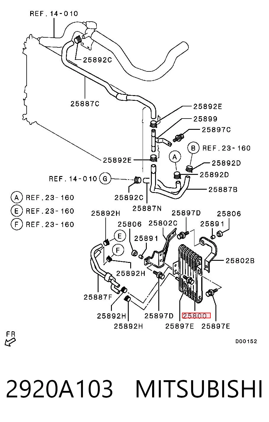 2920A103 Mitsubishi Radiador de esfriamento, Caixa Automática de Mudança