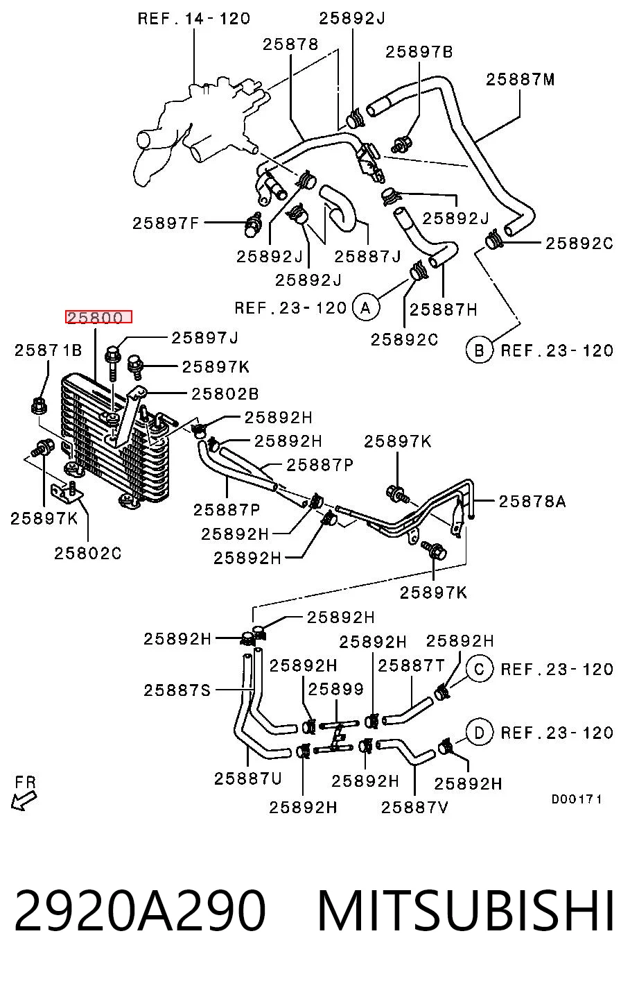 2920A290 Mitsubishi Radiador de esfriamento, Caixa Automática de Mudança