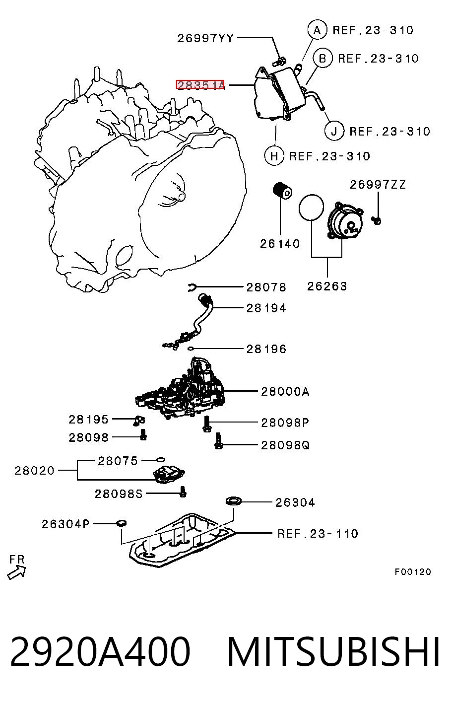 2920A400 Mitsubishi Radiador de óleo (frigorífico), debaixo de filtro
