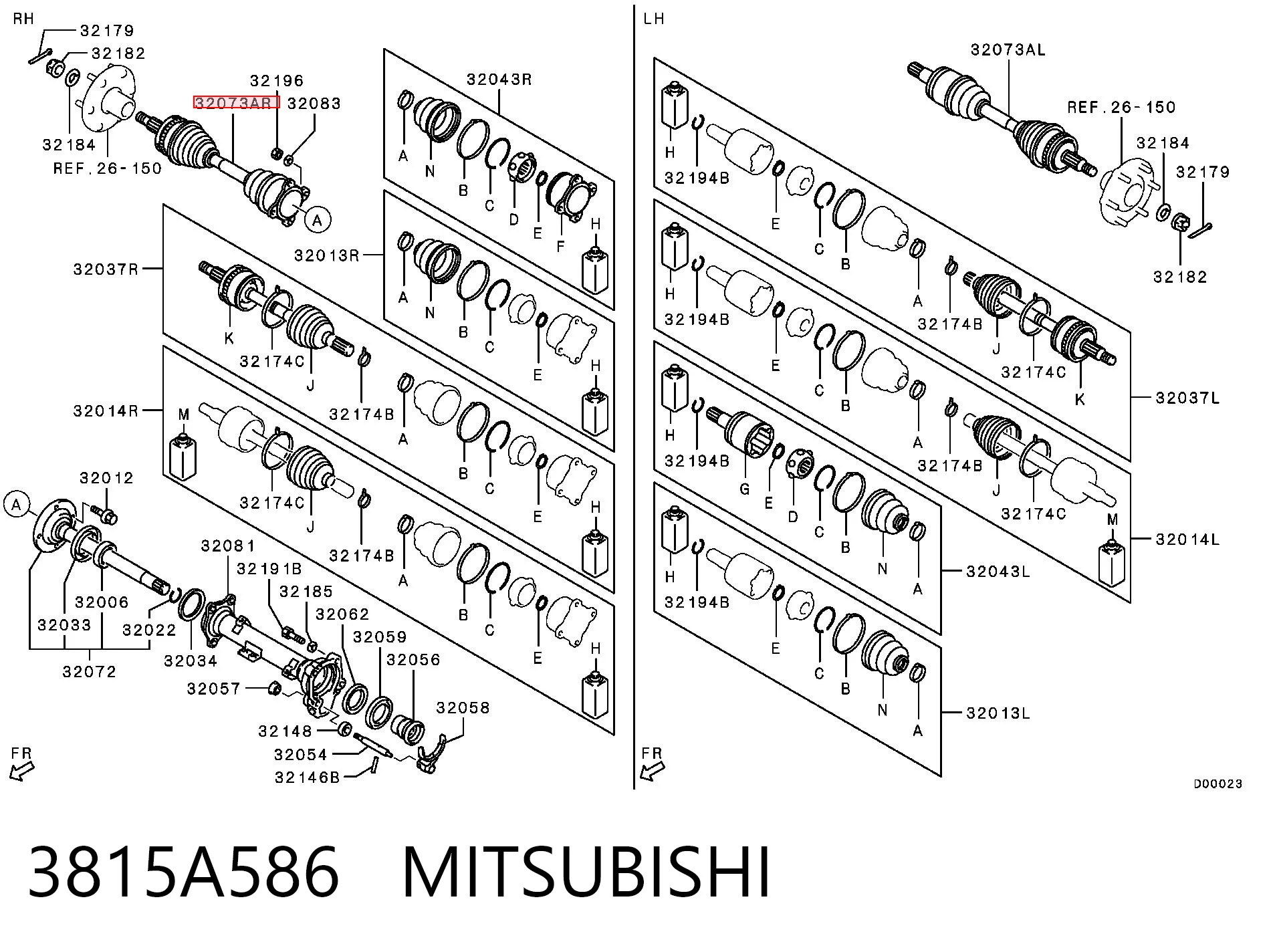 3815A586 Mitsubishi Semieixo (acionador) dianteiro direito