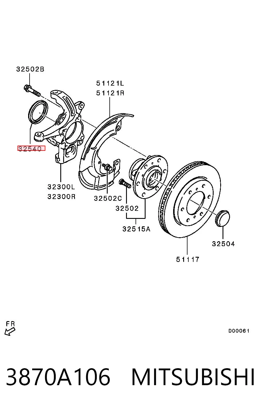 3870A106 Mitsubishi Bucim de cubo dianteiro