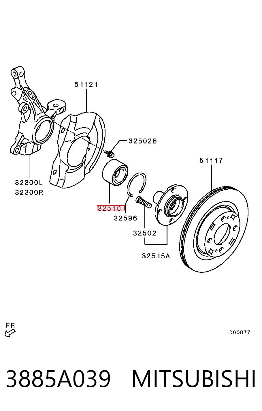 3885A039 Mitsubishi Rolamento de cubo dianteiro