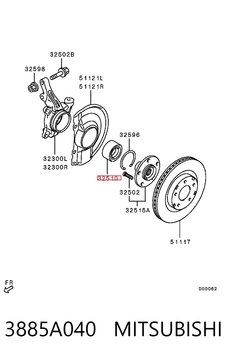 3885A040 Mitsubishi Rolamento de cubo dianteiro