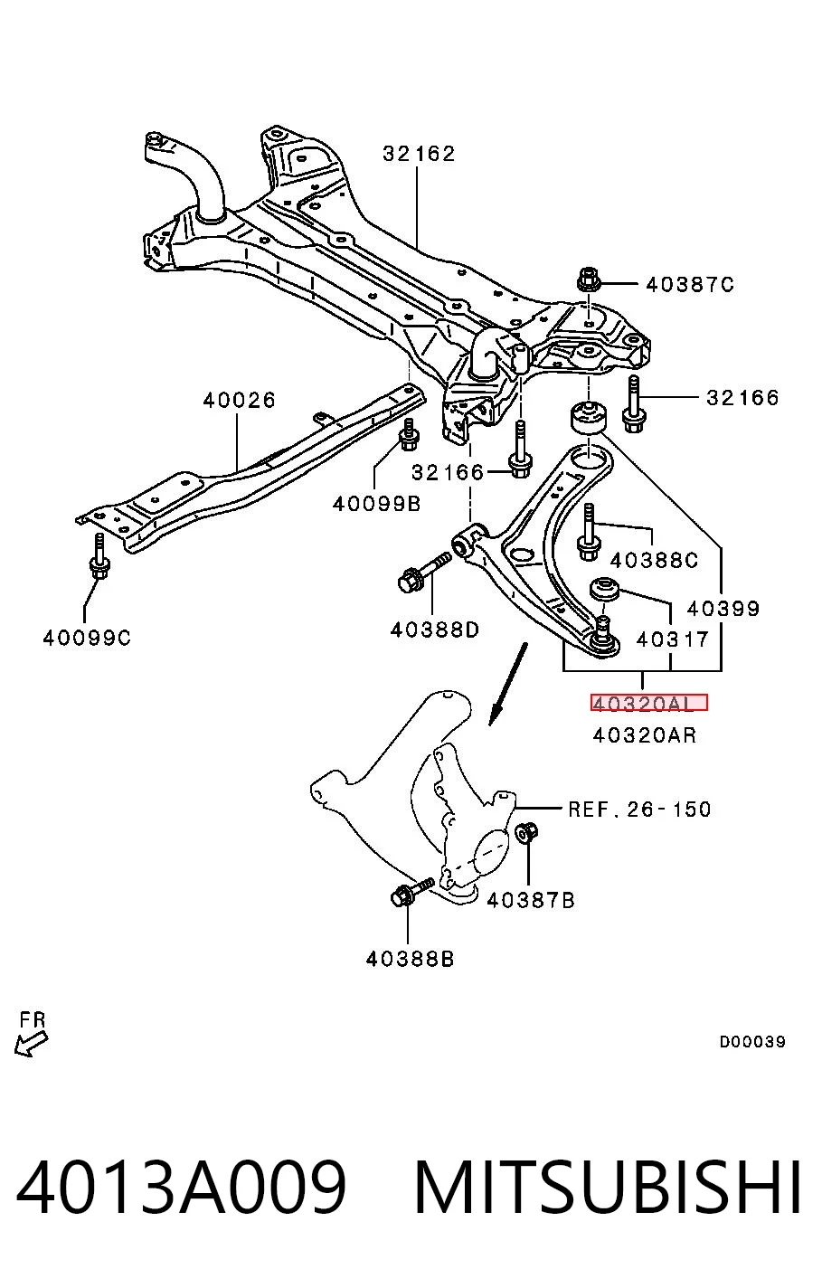 4013A009 Mitsubishi Braço oscilante inferior esquerdo de suspensão dianteira