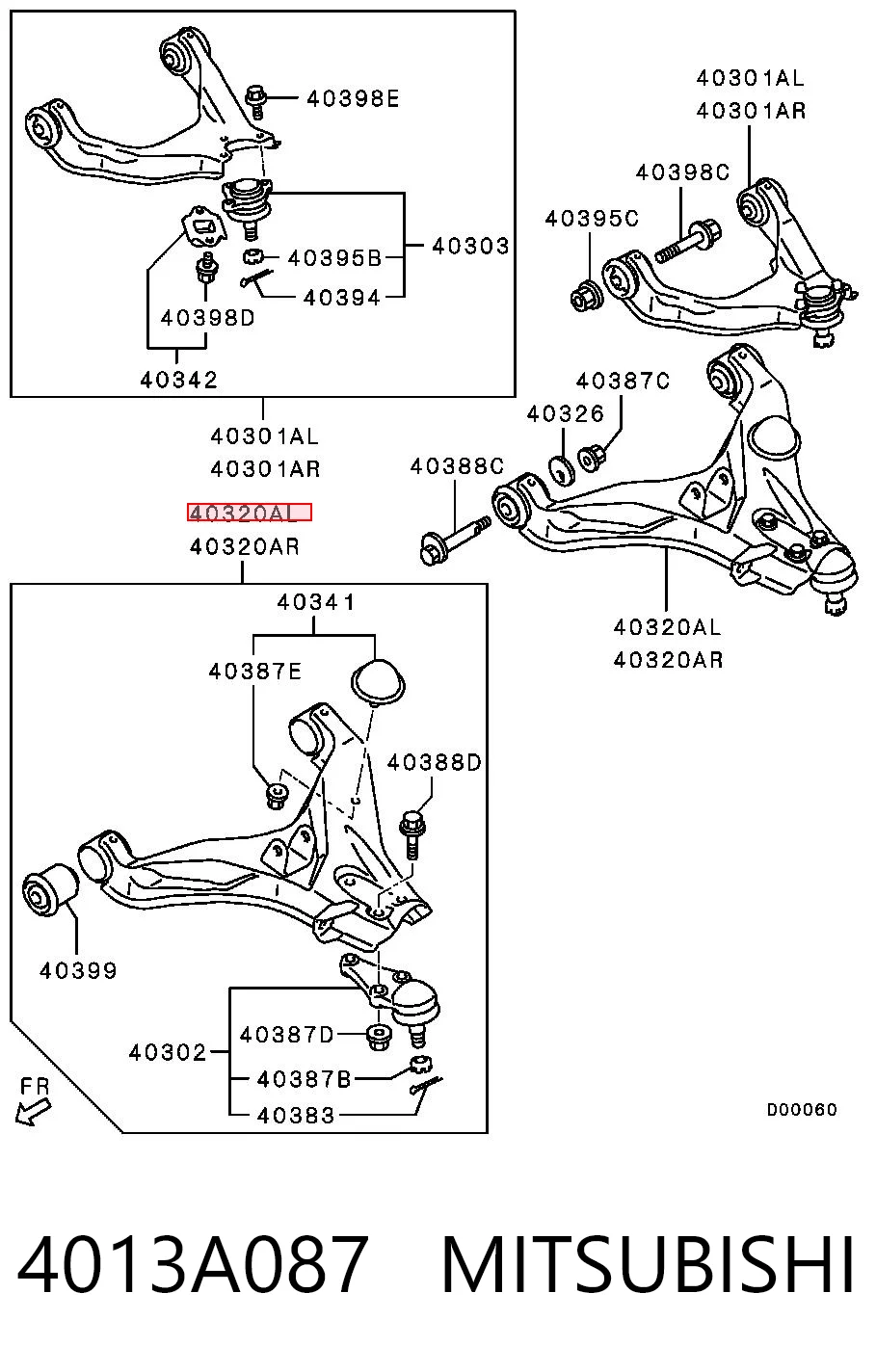 4013A087 Mitsubishi Braço oscilante inferior esquerdo de suspensão dianteira