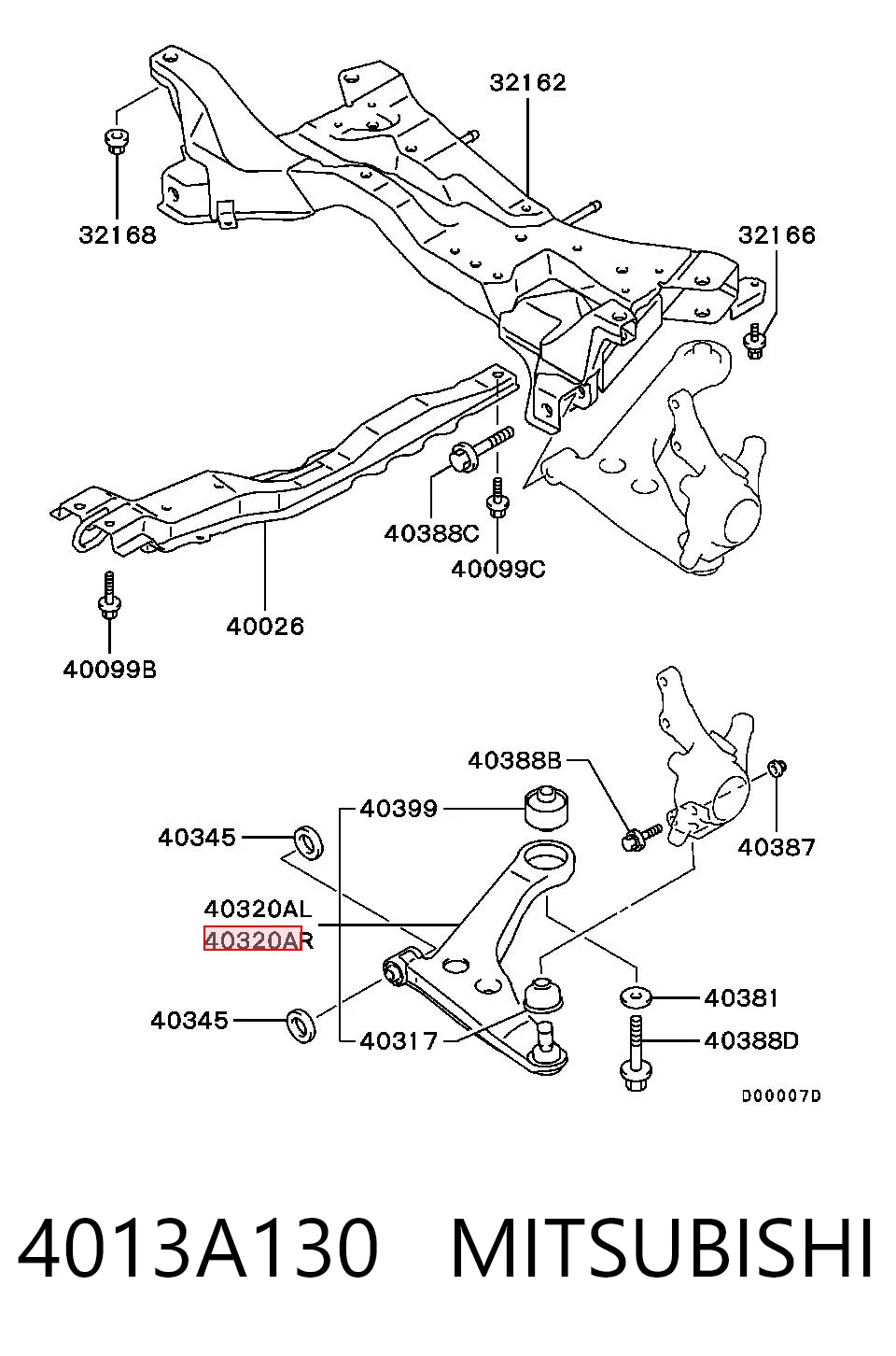 4013A130 Mitsubishi Braço oscilante inferior direito de suspensão dianteira