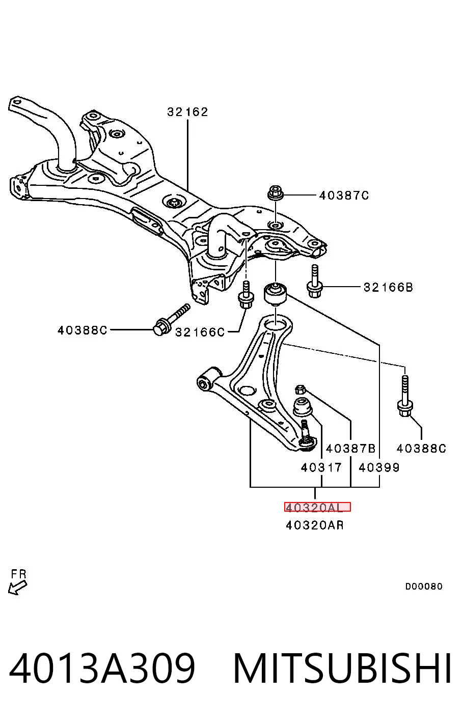 4013A309 Mitsubishi Braço oscilante inferior esquerdo de suspensão dianteira