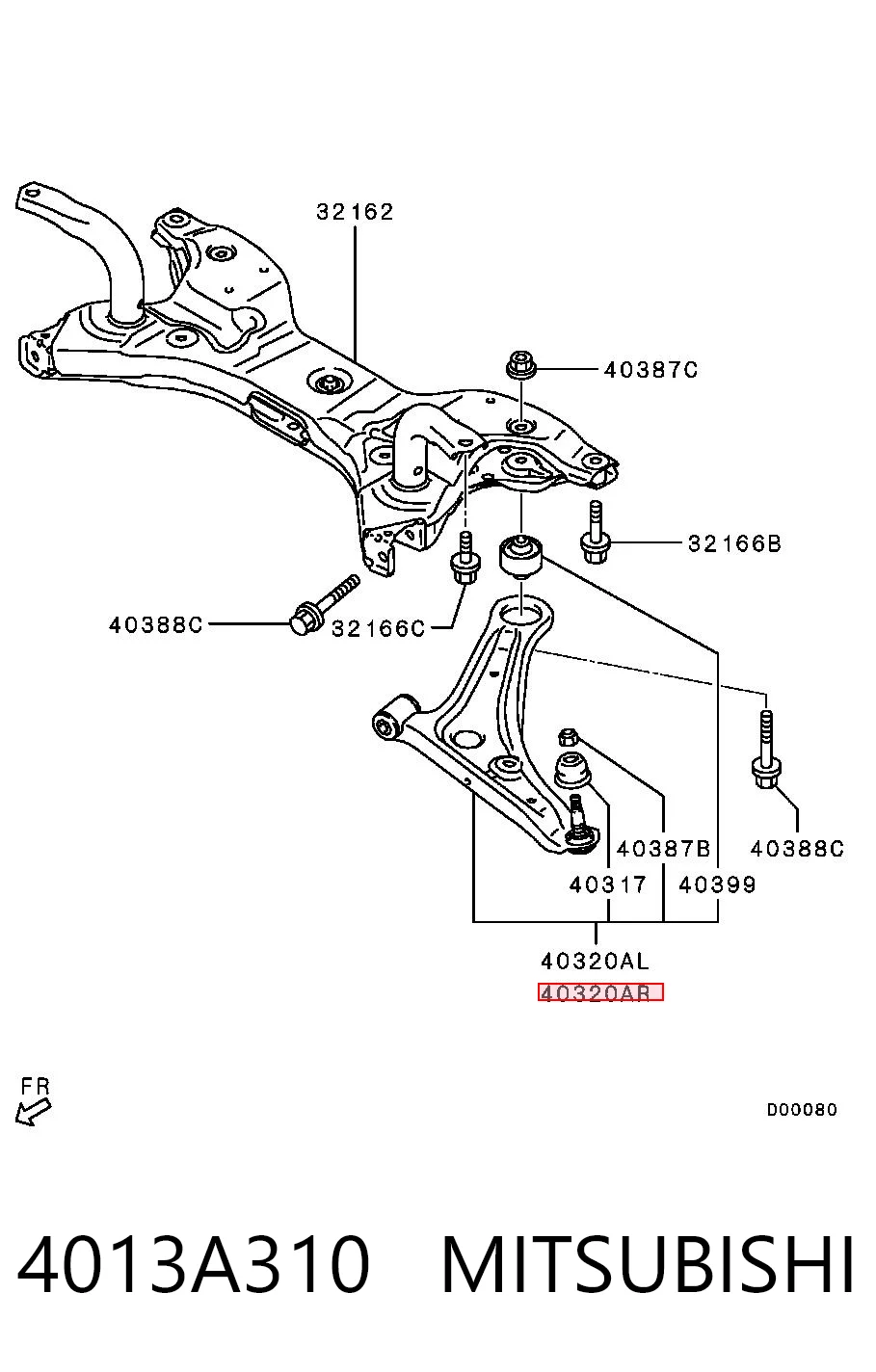 4013A310 Mitsubishi Braço oscilante inferior direito de suspensão dianteira
