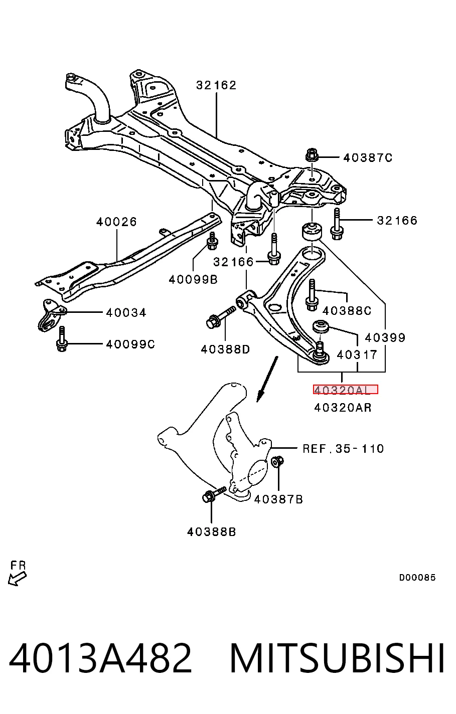 4013A482 Mitsubishi Braço oscilante inferior esquerdo de suspensão dianteira