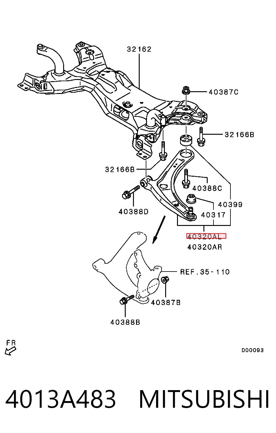 4013A483 Mitsubishi Braço oscilante inferior esquerdo de suspensão dianteira