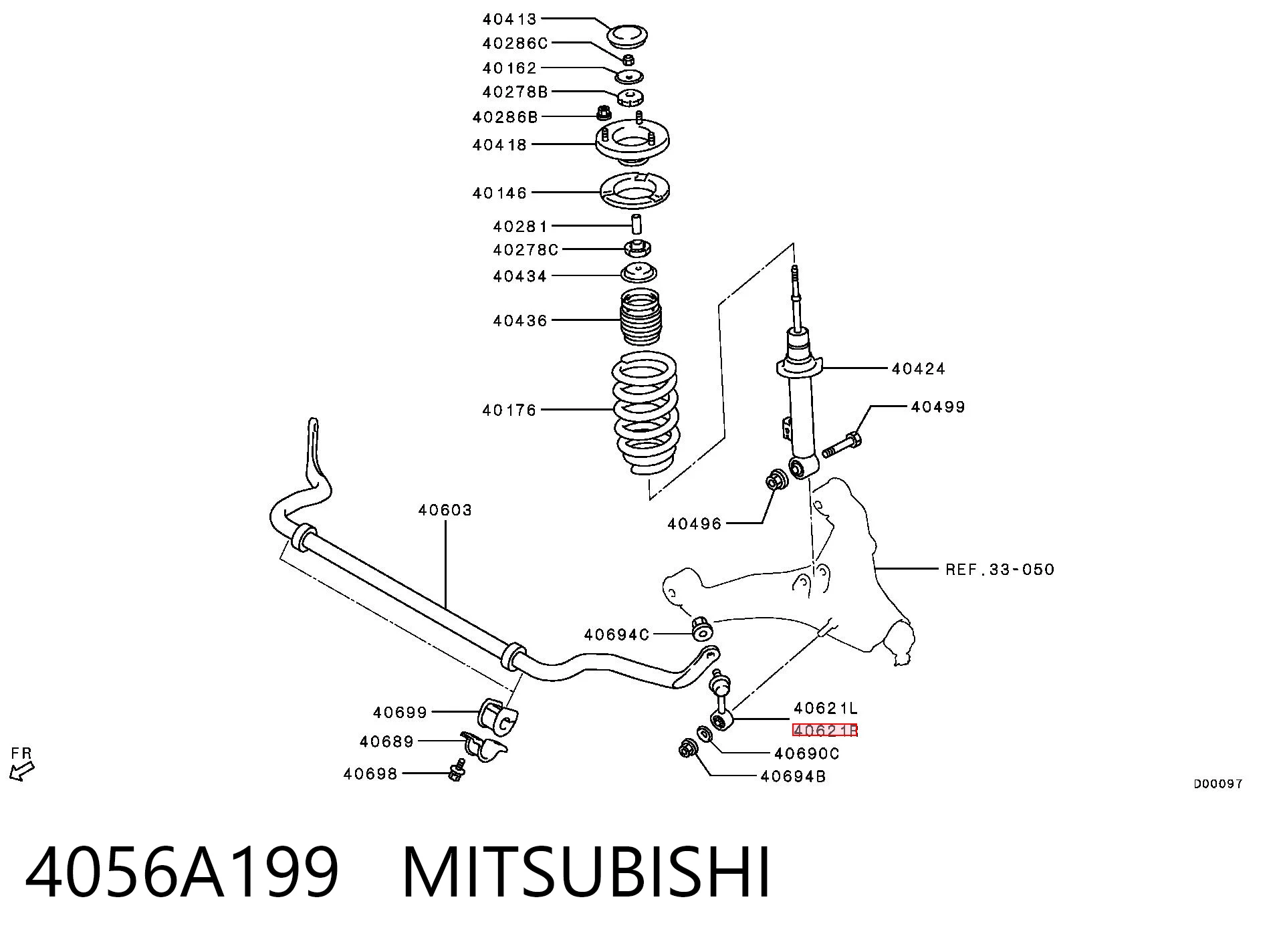 4056A199 Mitsubishi Montante direito de estabilizador dianteiro