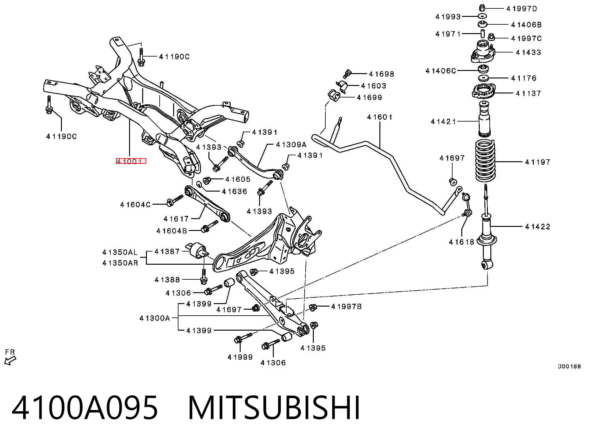 4100A095 Mitsubishi Viga de suspensão traseira (plataforma veicular)
