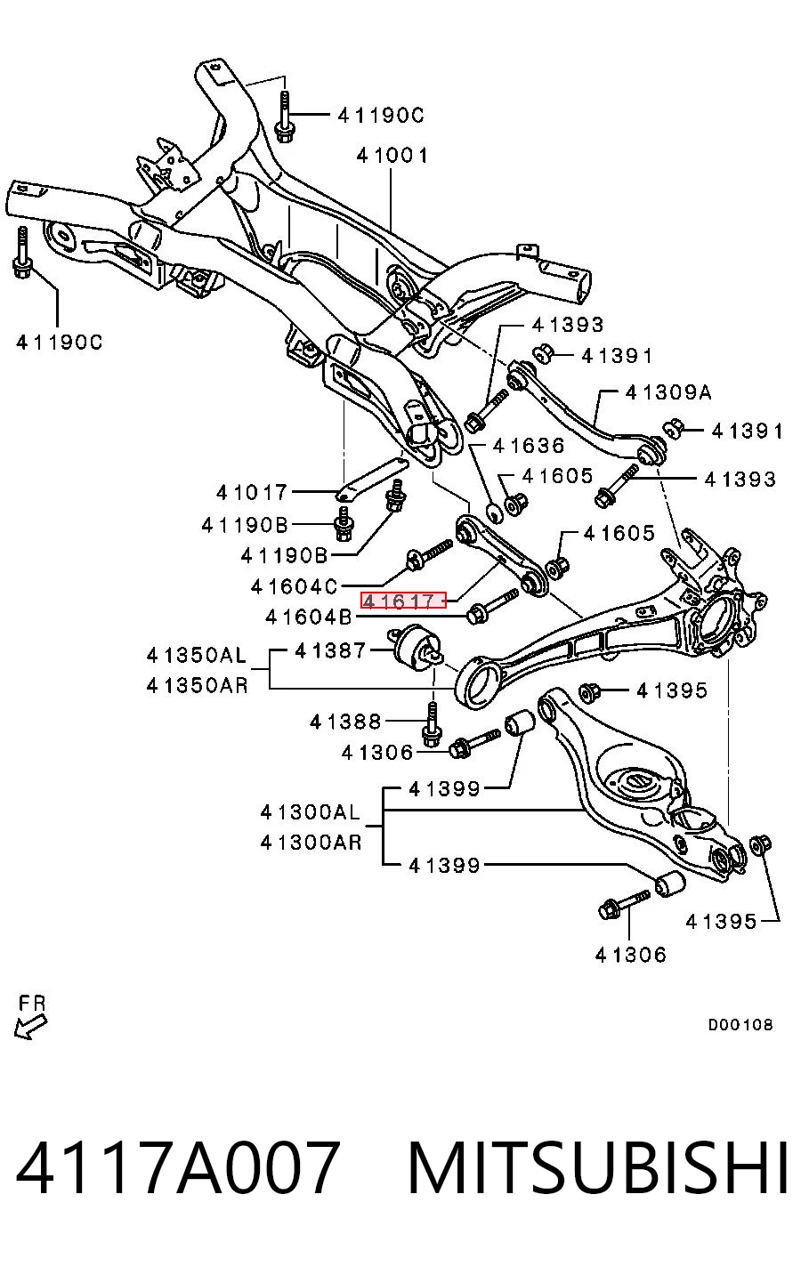 4117A007 Mitsubishi Barra transversal de suspensão traseira