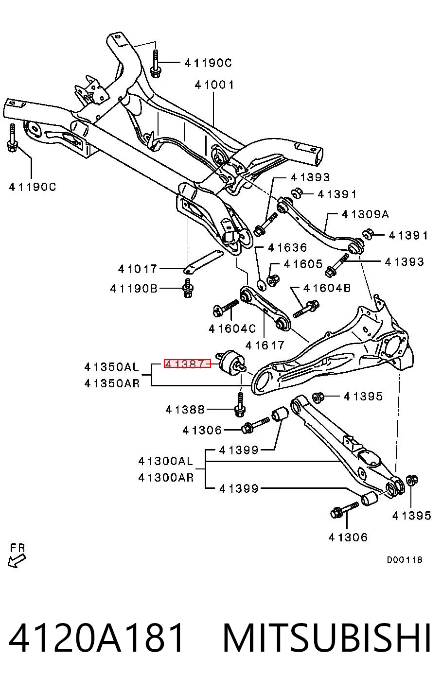4120A181 Mitsubishi Bloco silencioso dianteiro de braço oscilante traseiro longitudinal