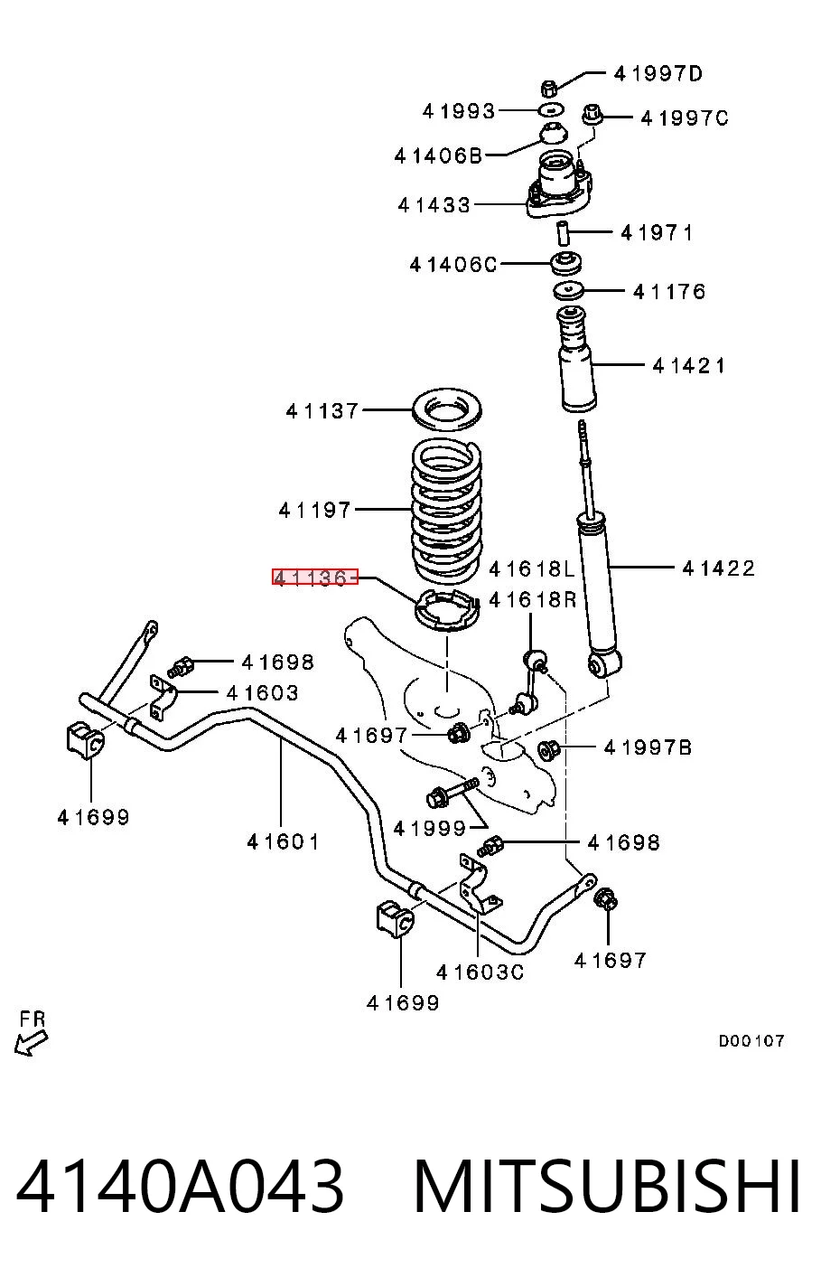 4140A043 Mitsubishi Espaçador (anel de borracha) da mola traseira inferior