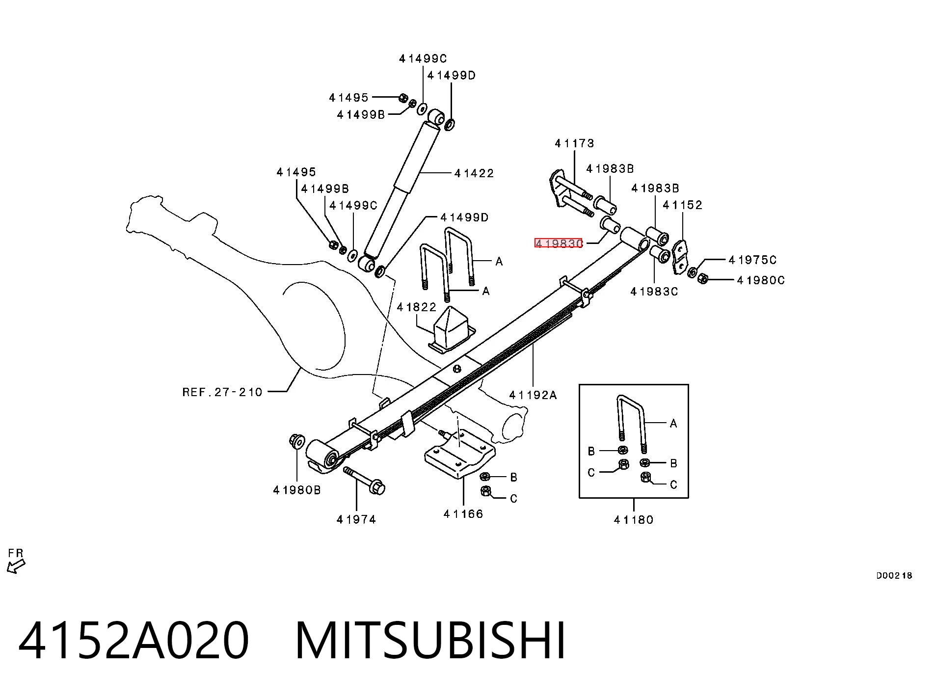 4152A020 Mitsubishi Bloco silencioso de argola da suspensão de lâminas