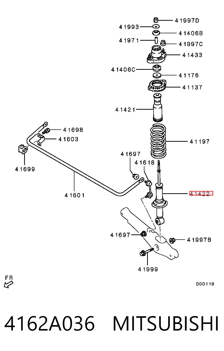 4162A036 Mitsubishi Amortecedor traseiro