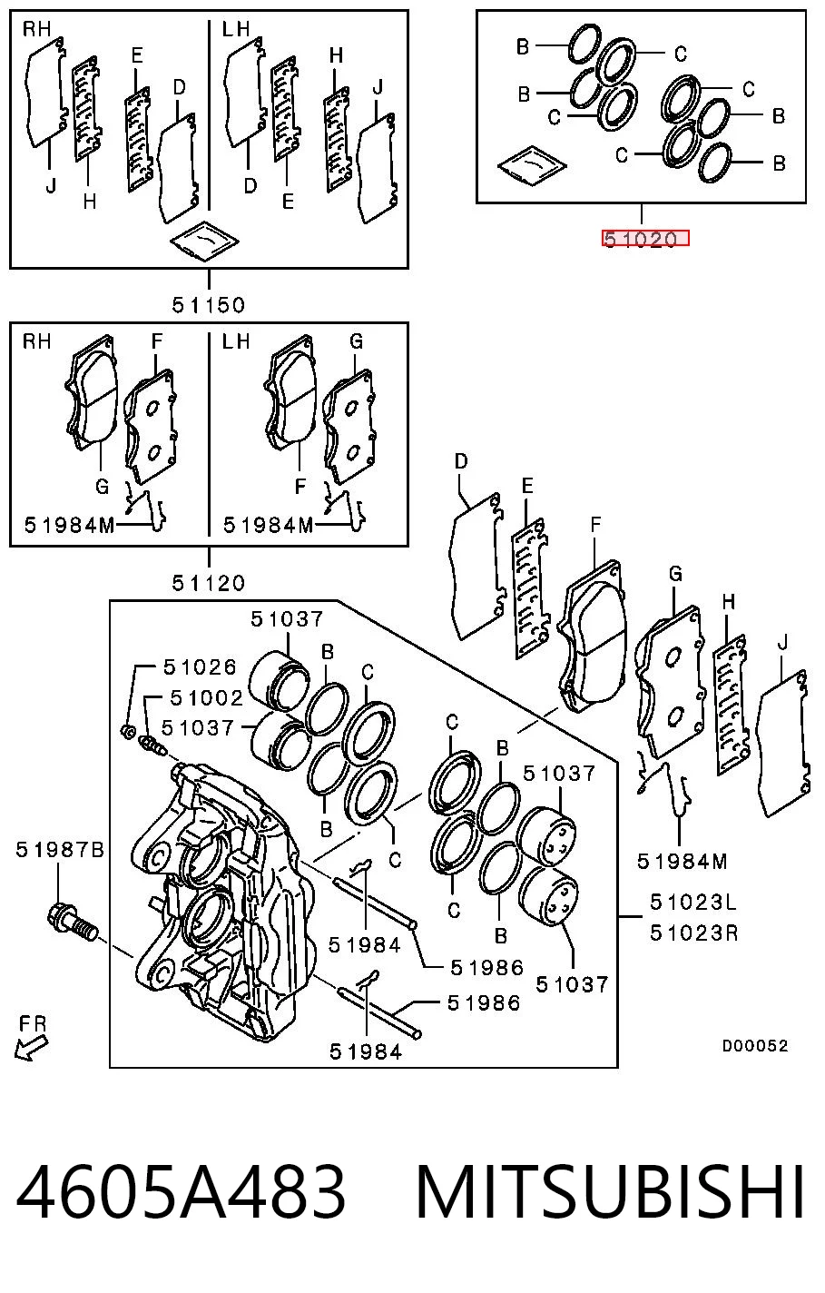 4605A483 Mitsubishi Kit de reparação de suporte do freio dianteiro