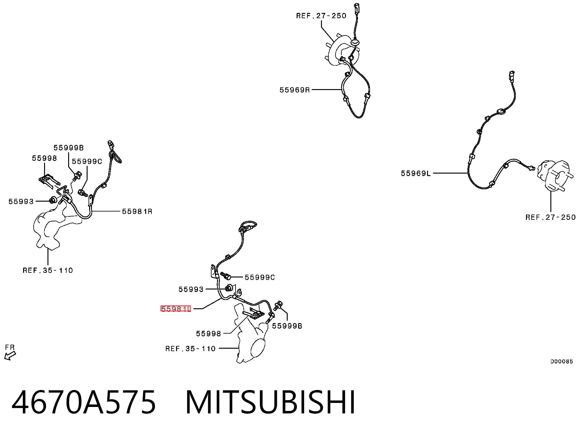 4670A575 Mitsubishi Sensor ABS dianteiro esquerdo
