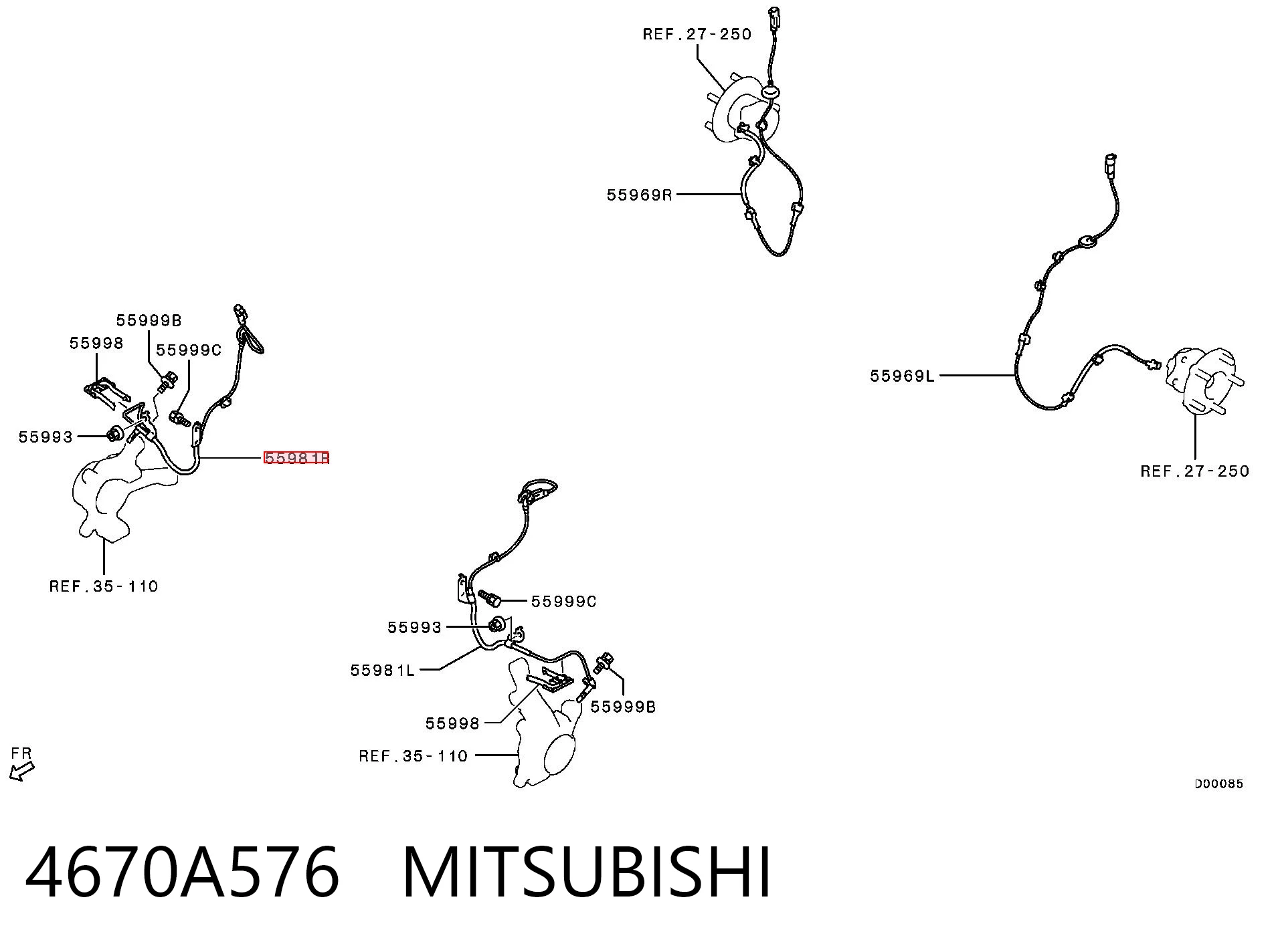 4670A576 Mitsubishi Sensor ABS dianteiro direito