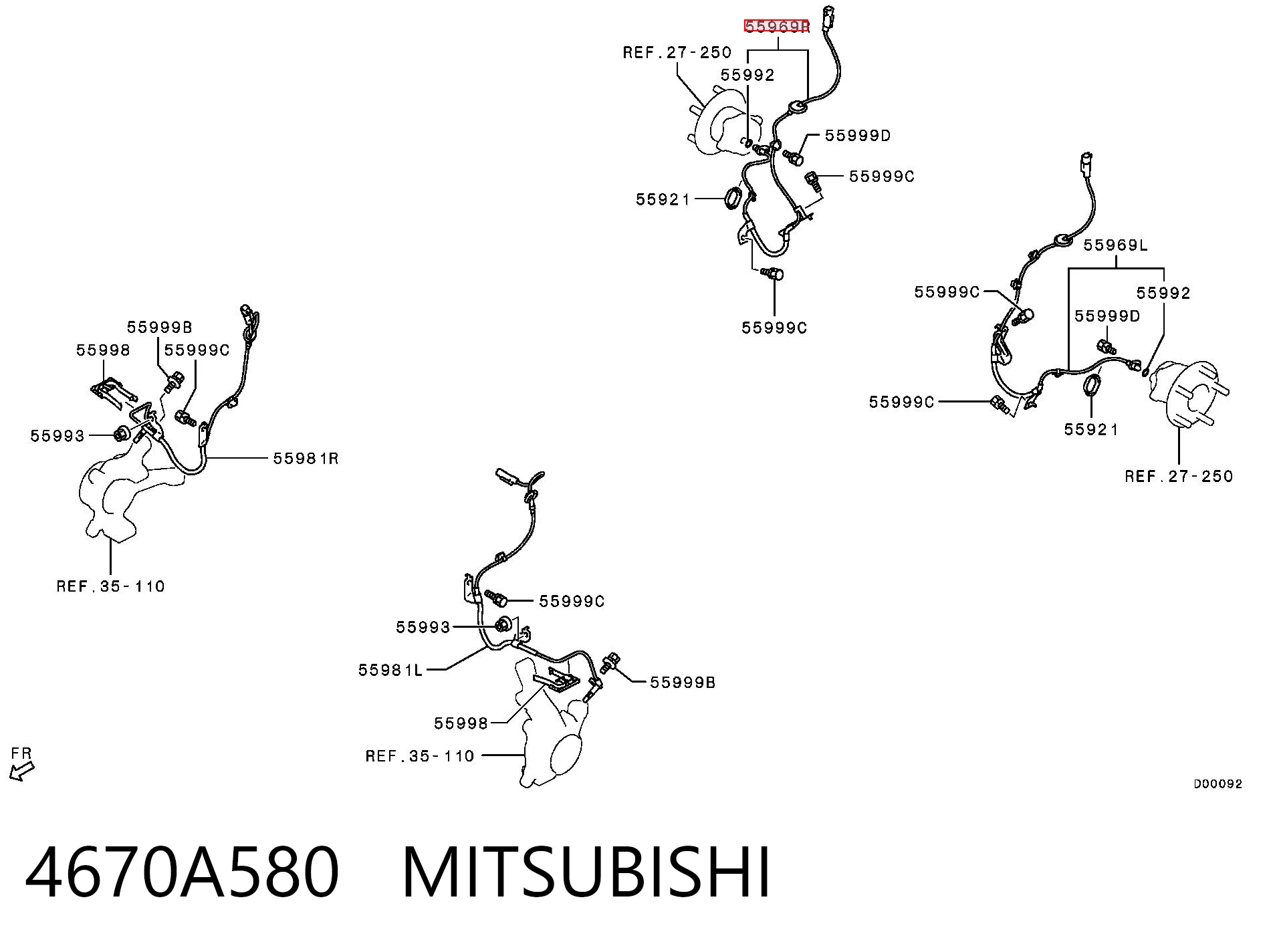 4670A580 Mitsubishi Sensor ABS traseiro direito