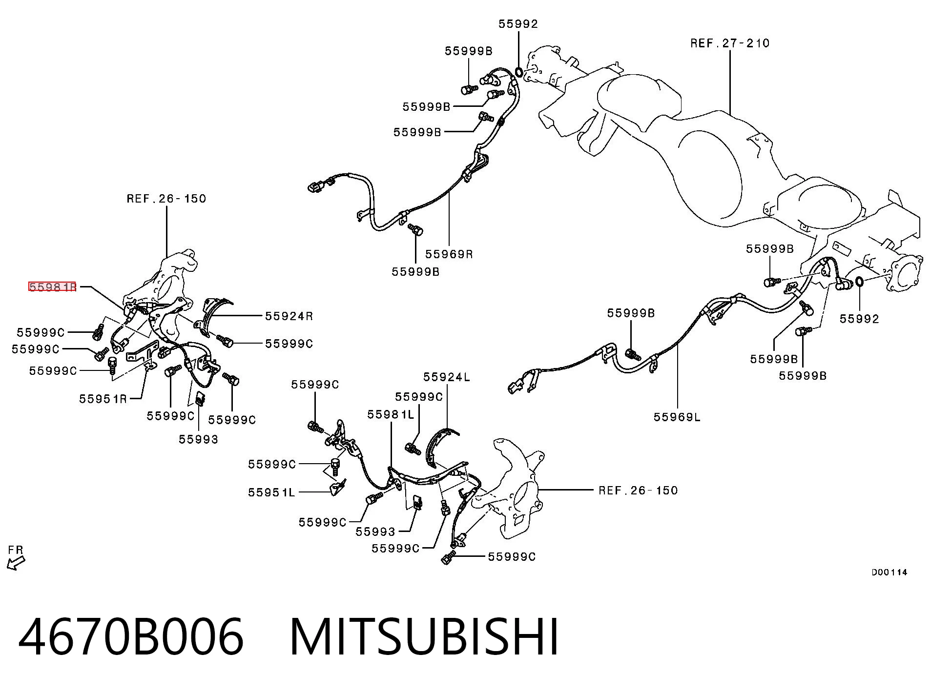 4670B006 Mitsubishi Sensor ABS dianteiro direito