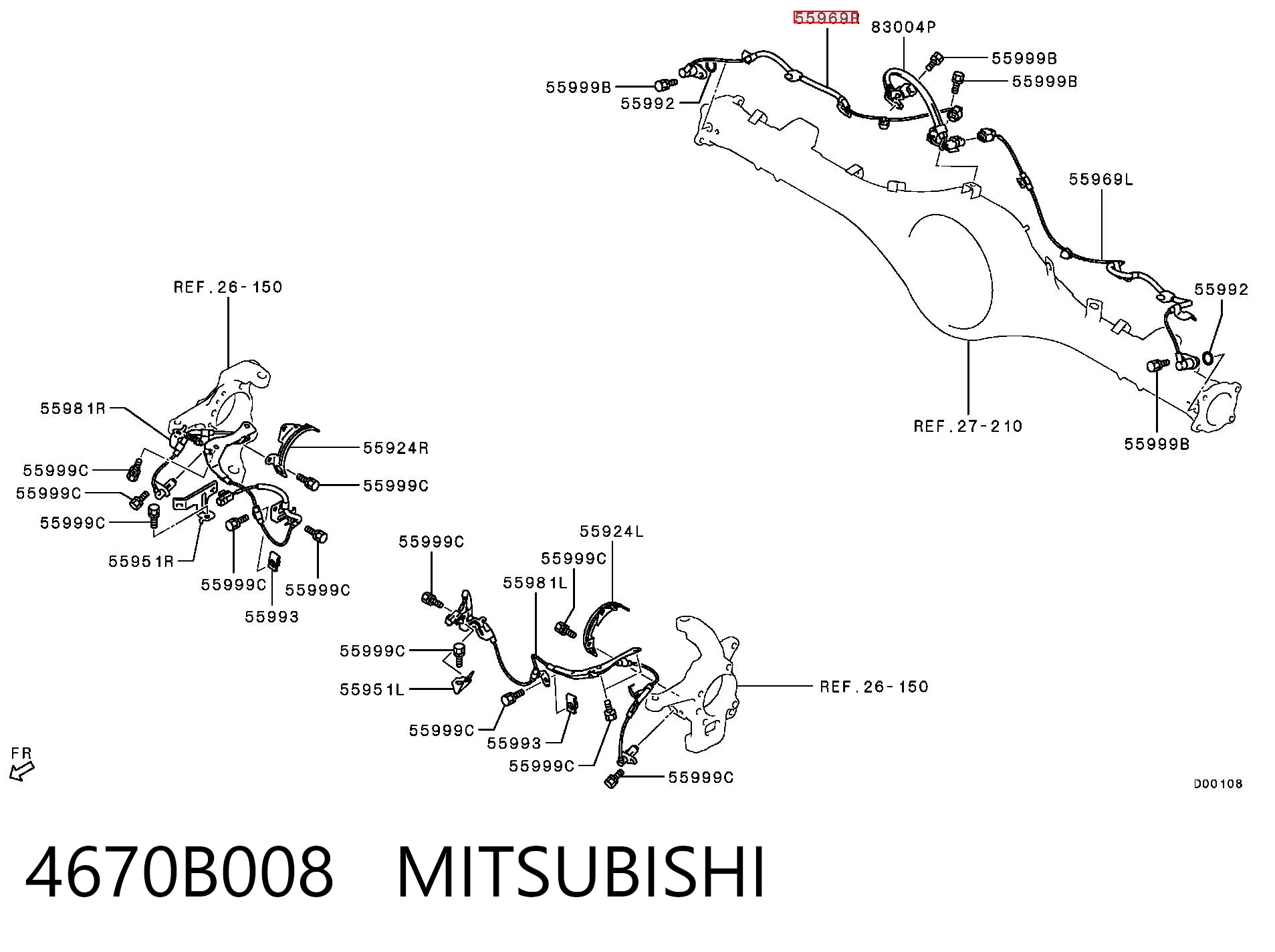 4670B008 Mitsubishi Sensor ABS traseiro direito