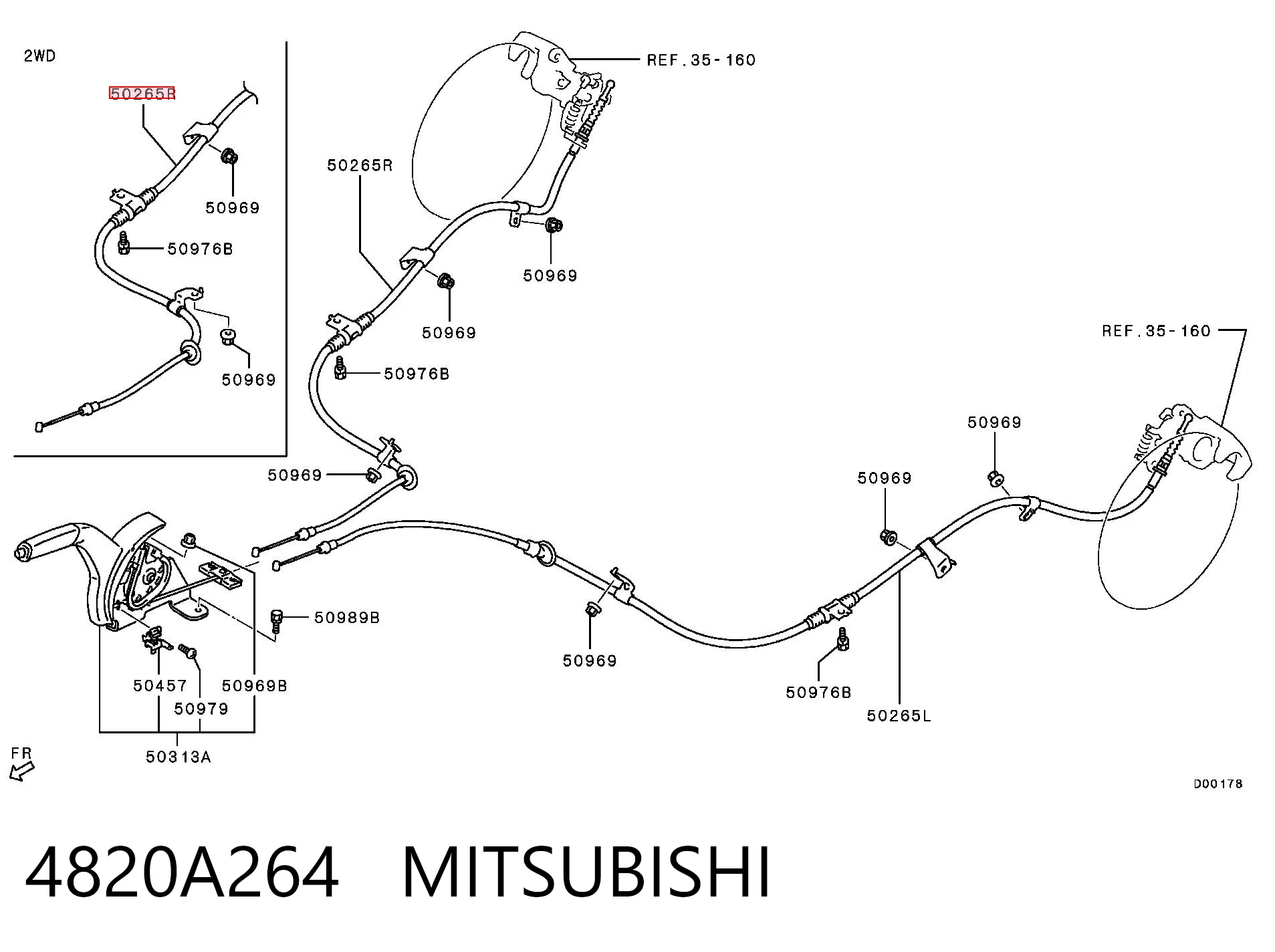4820A264 Mitsubishi Cabo do freio de estacionamento traseiro direito