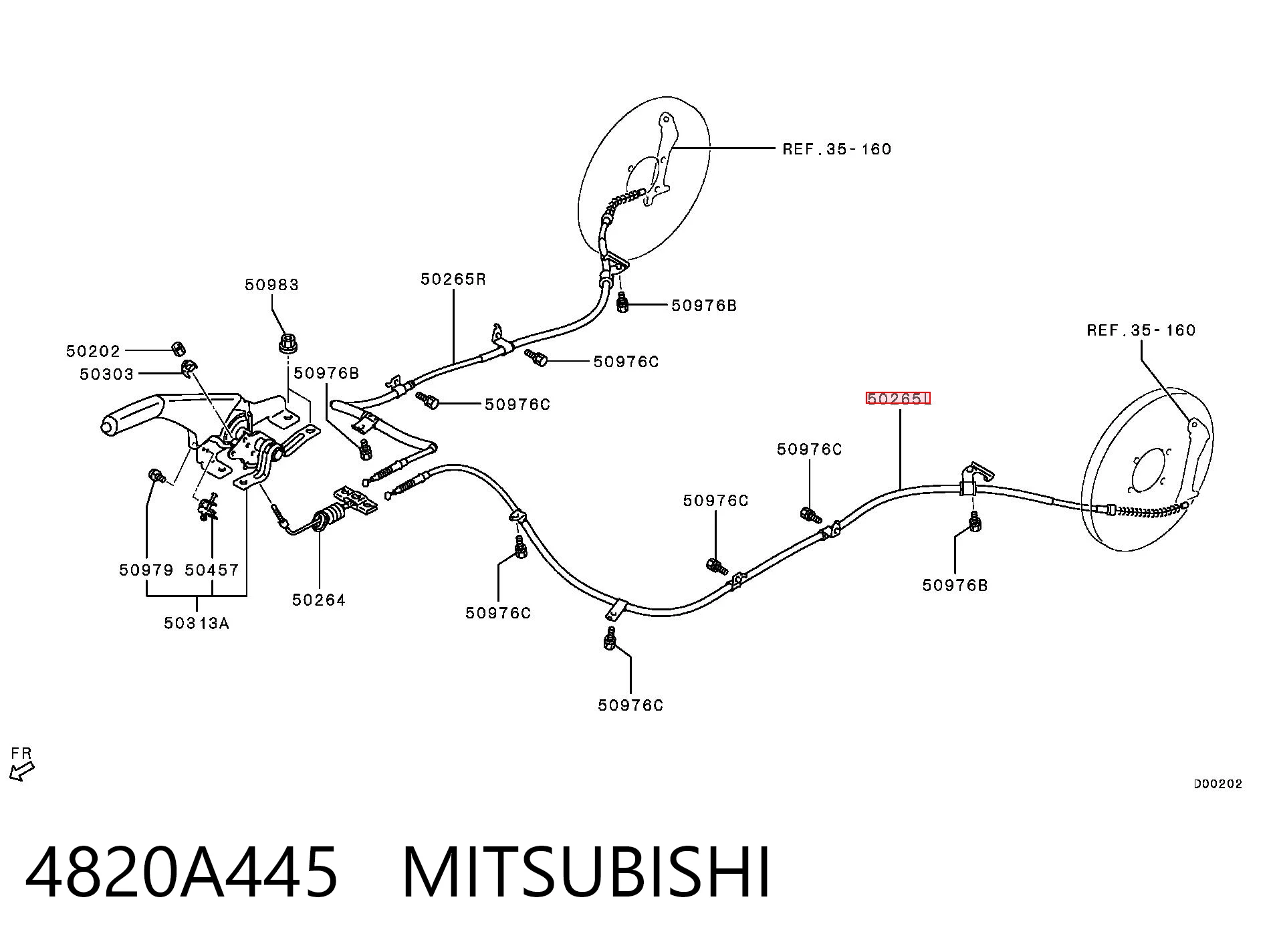 4820A445 Mitsubishi Cabo do freio de estacionamento traseiro esquerdo