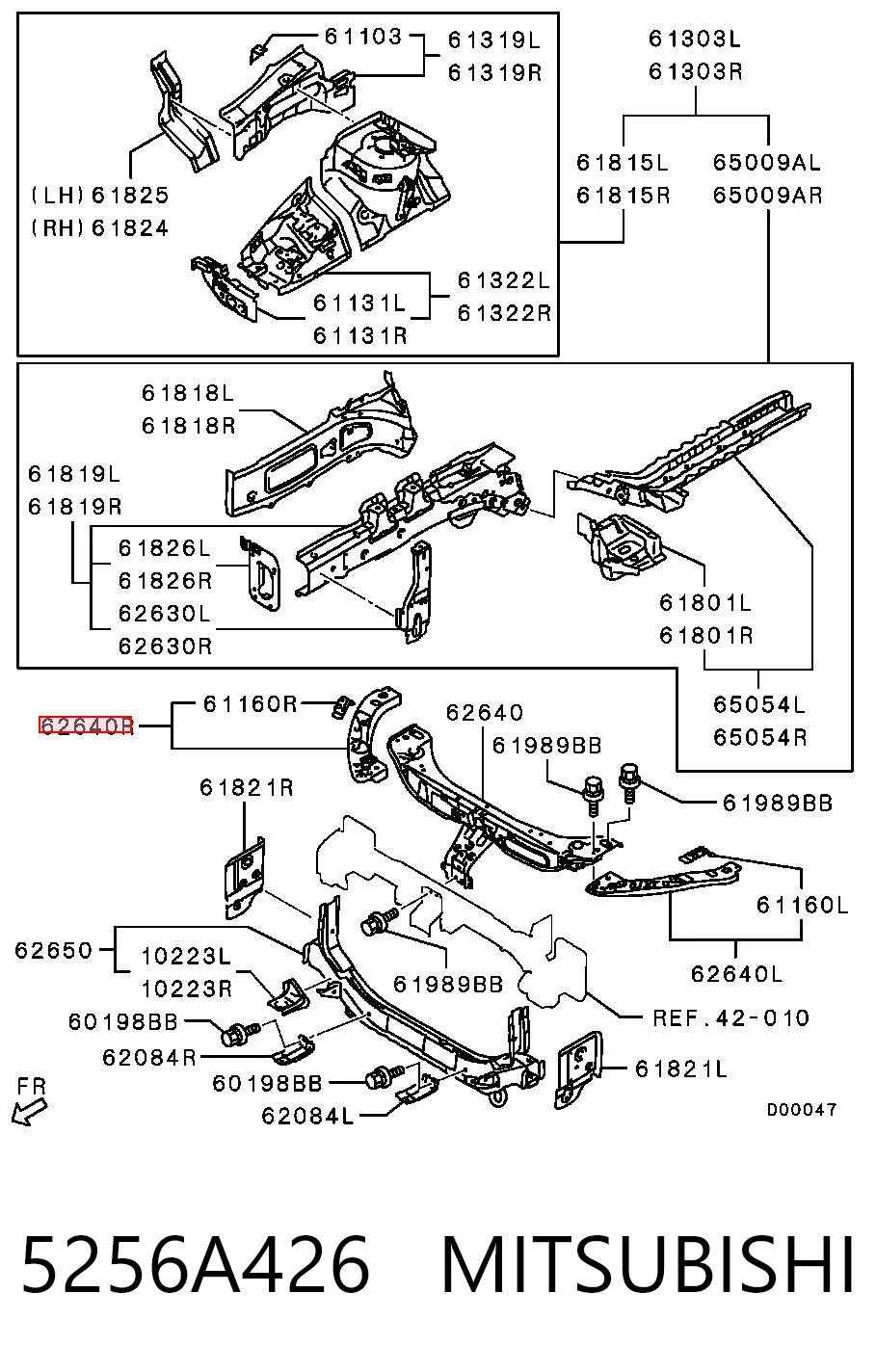 5256A426 Mitsubishi Suporte direito do radiador (painel de montagem de fixação das luzes)