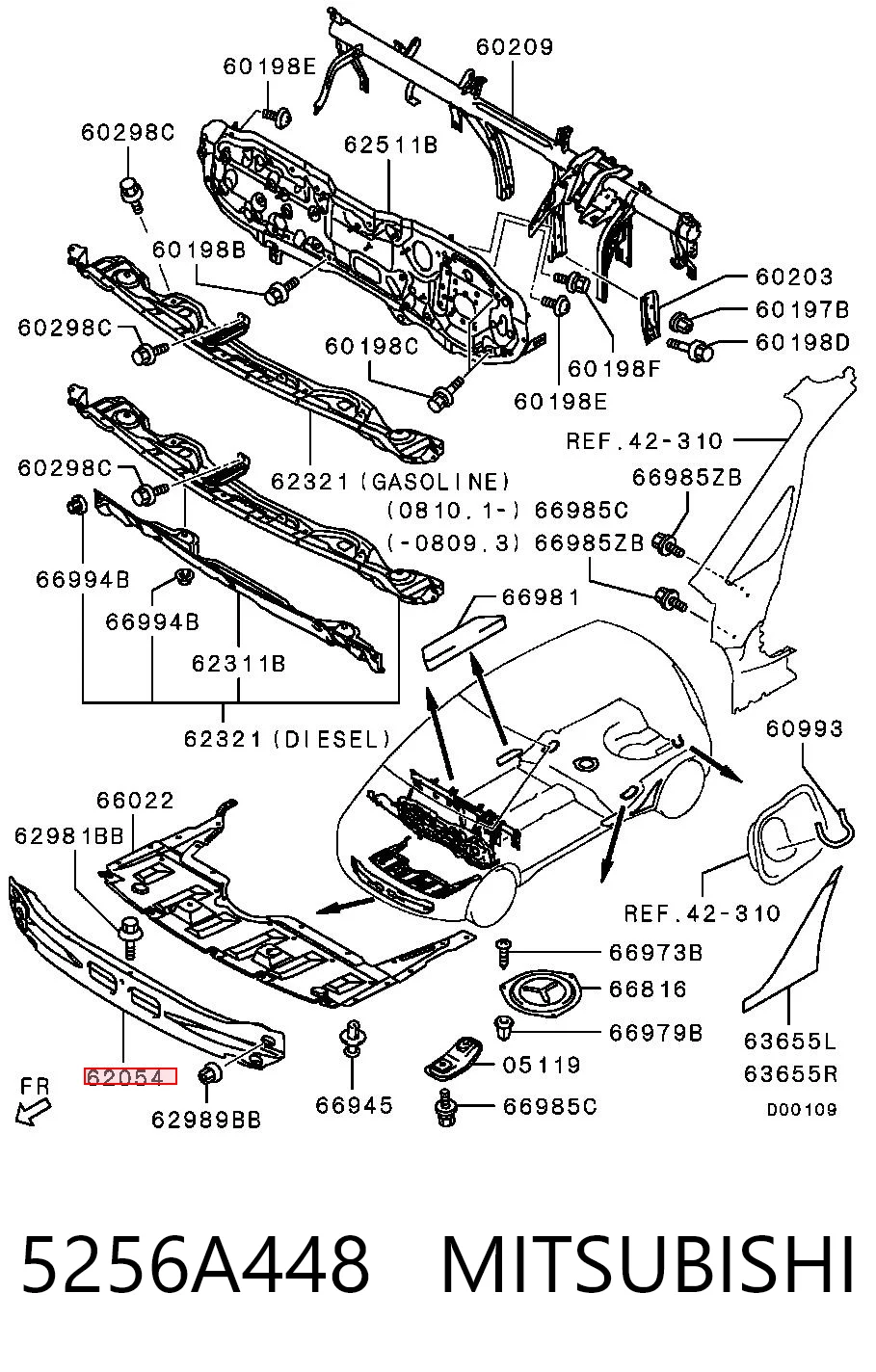 Reforçador do pára-choque dianteiro Mitsubishi Colt VI Z3A