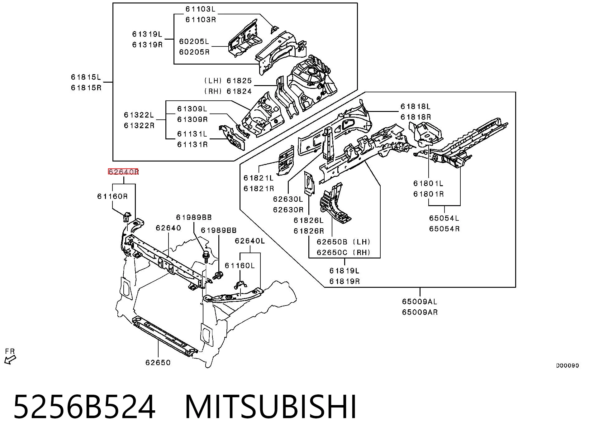 5256B524 Mitsubishi Suporte direito do radiador (painel de montagem de fixação das luzes)