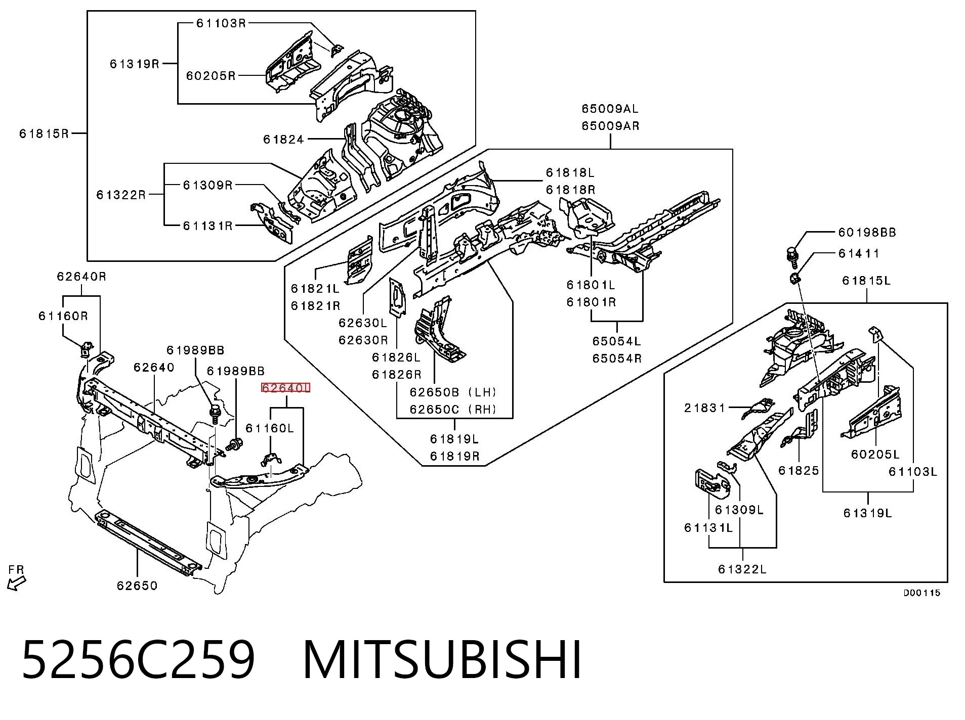 5256C259 Mitsubishi Suporte esquerdo do radiador (painel de montagem de fixação das luzes)