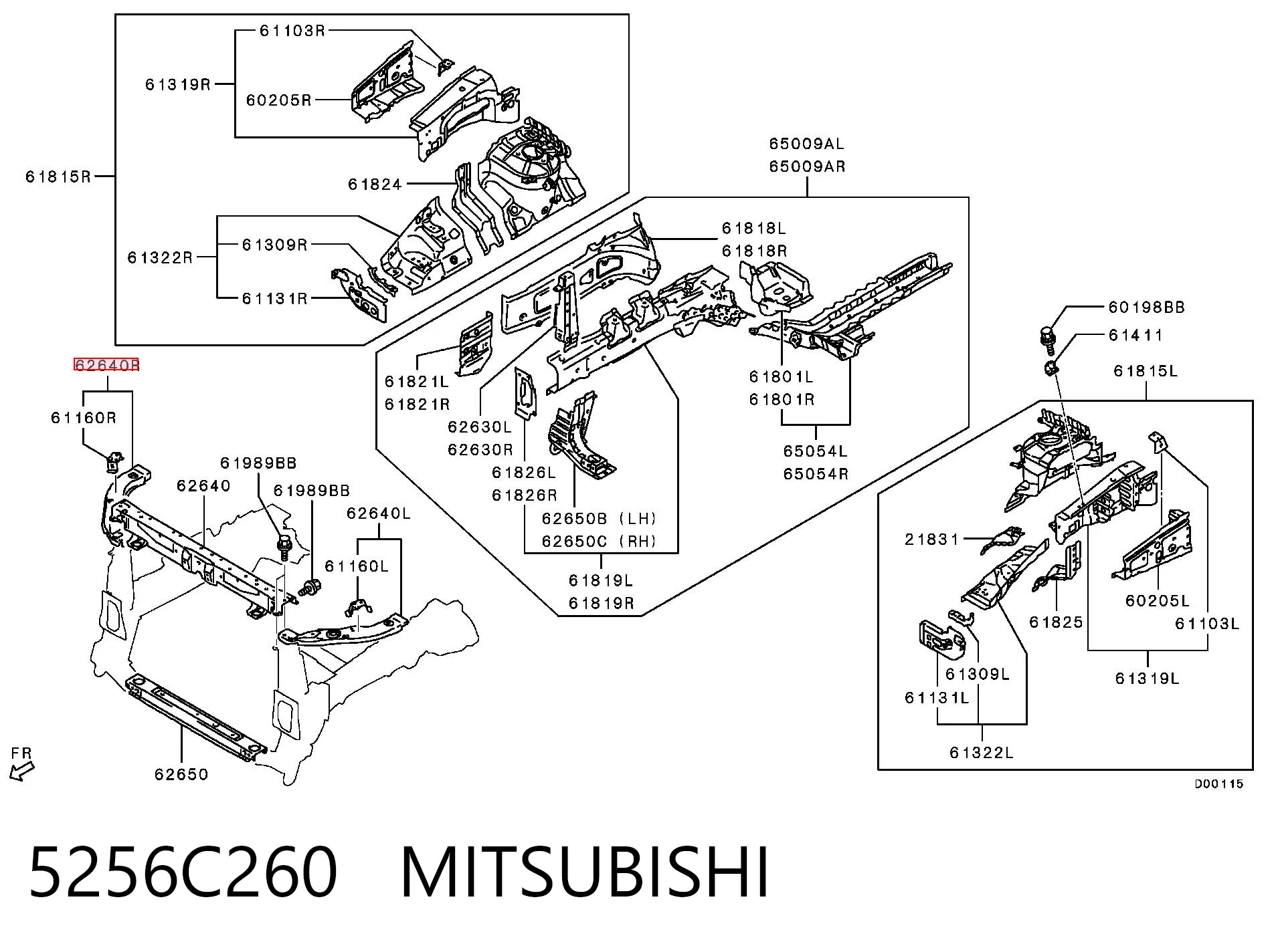 5256C260 Mitsubishi Suporte direito do radiador (painel de montagem de fixação das luzes)