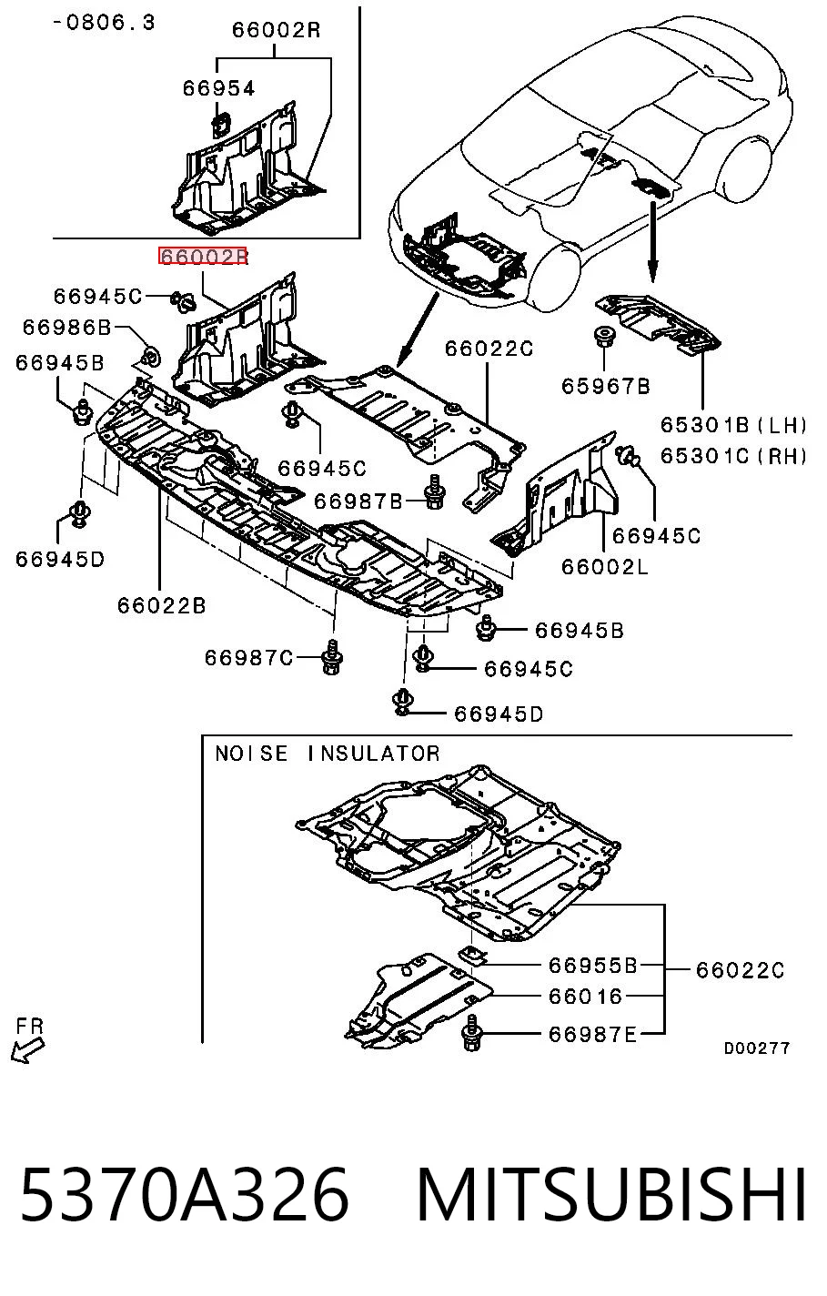5370A326 Mitsubishi Proteção de fundo traseira direita