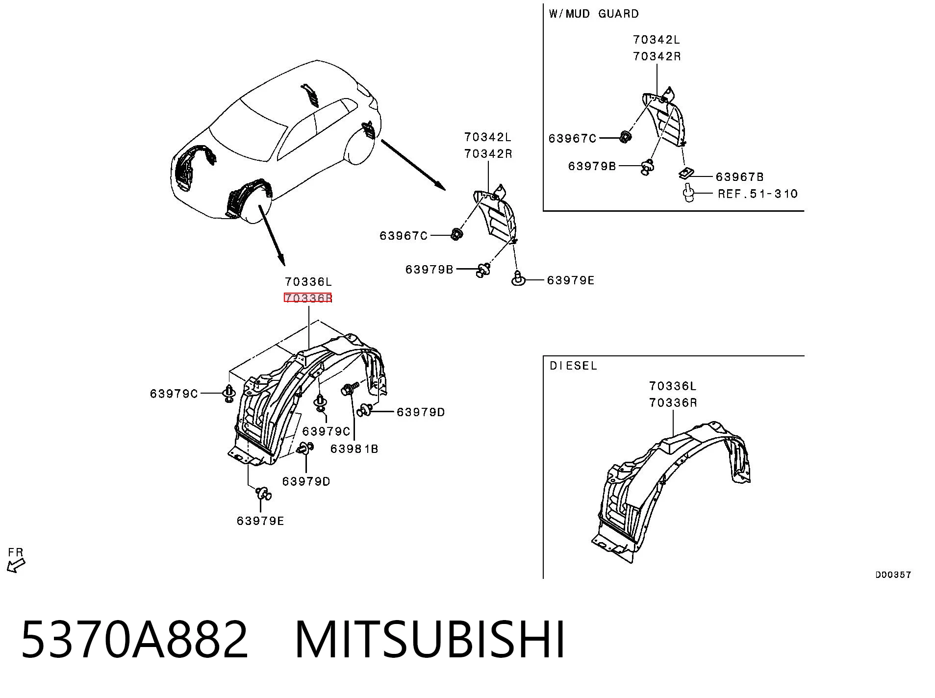 Guarda-barras direito do pára-lama dianteiro para Mitsubishi ASX  GA