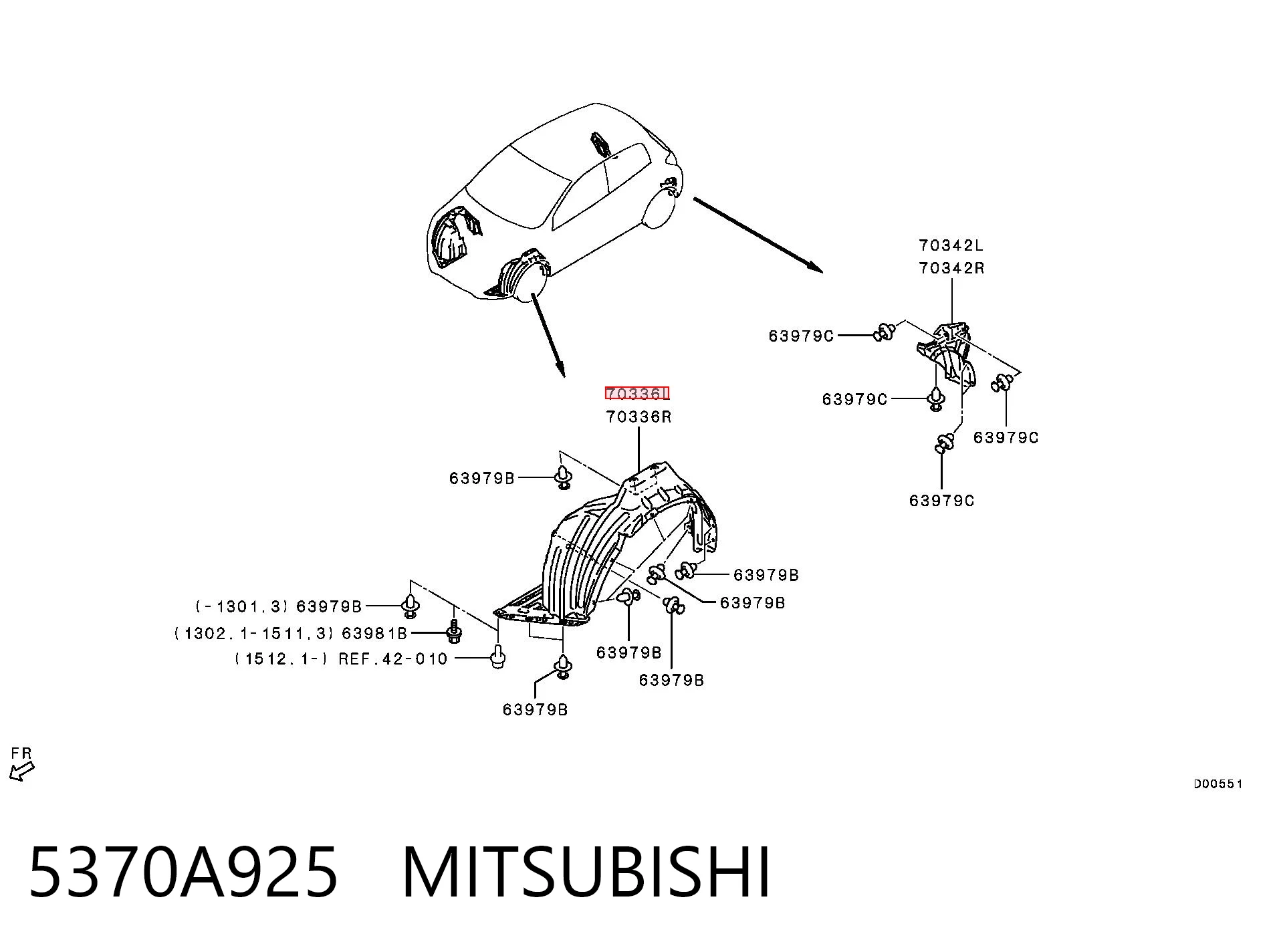 5370A925 Mitsubishi Guarda-barras esquerdo do pára-lama dianteiro