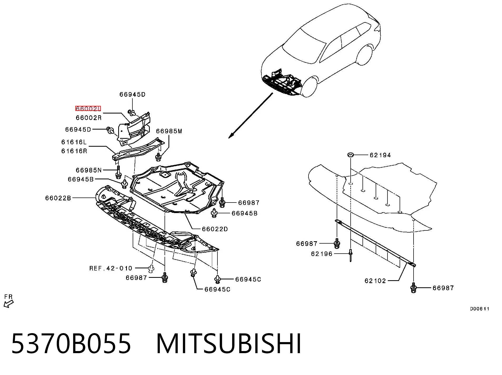 5370B055 Mitsubishi Proteção de motor esquerdo