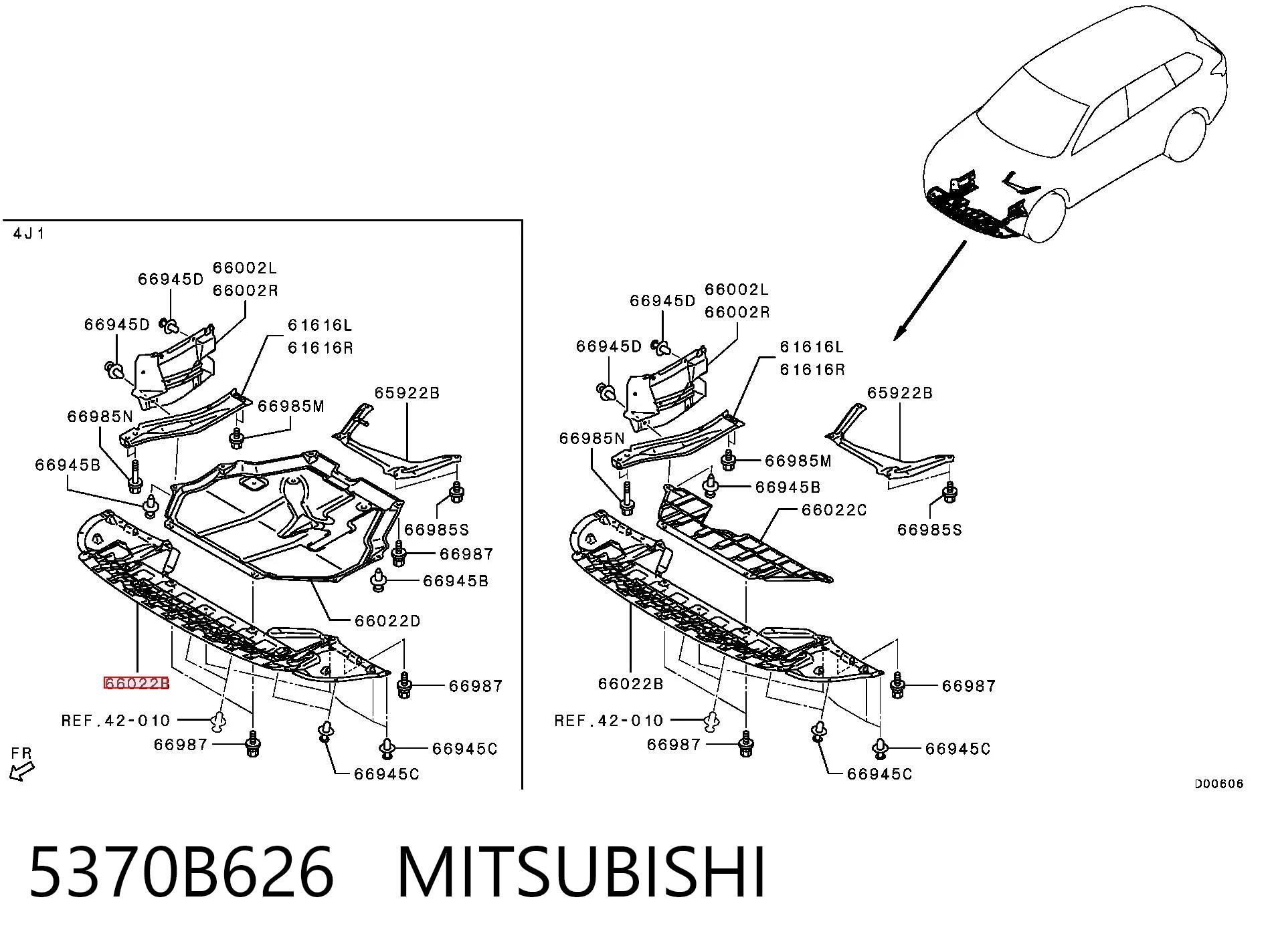 5370B626 Mitsubishi Proteção do pára-choque dianteiro