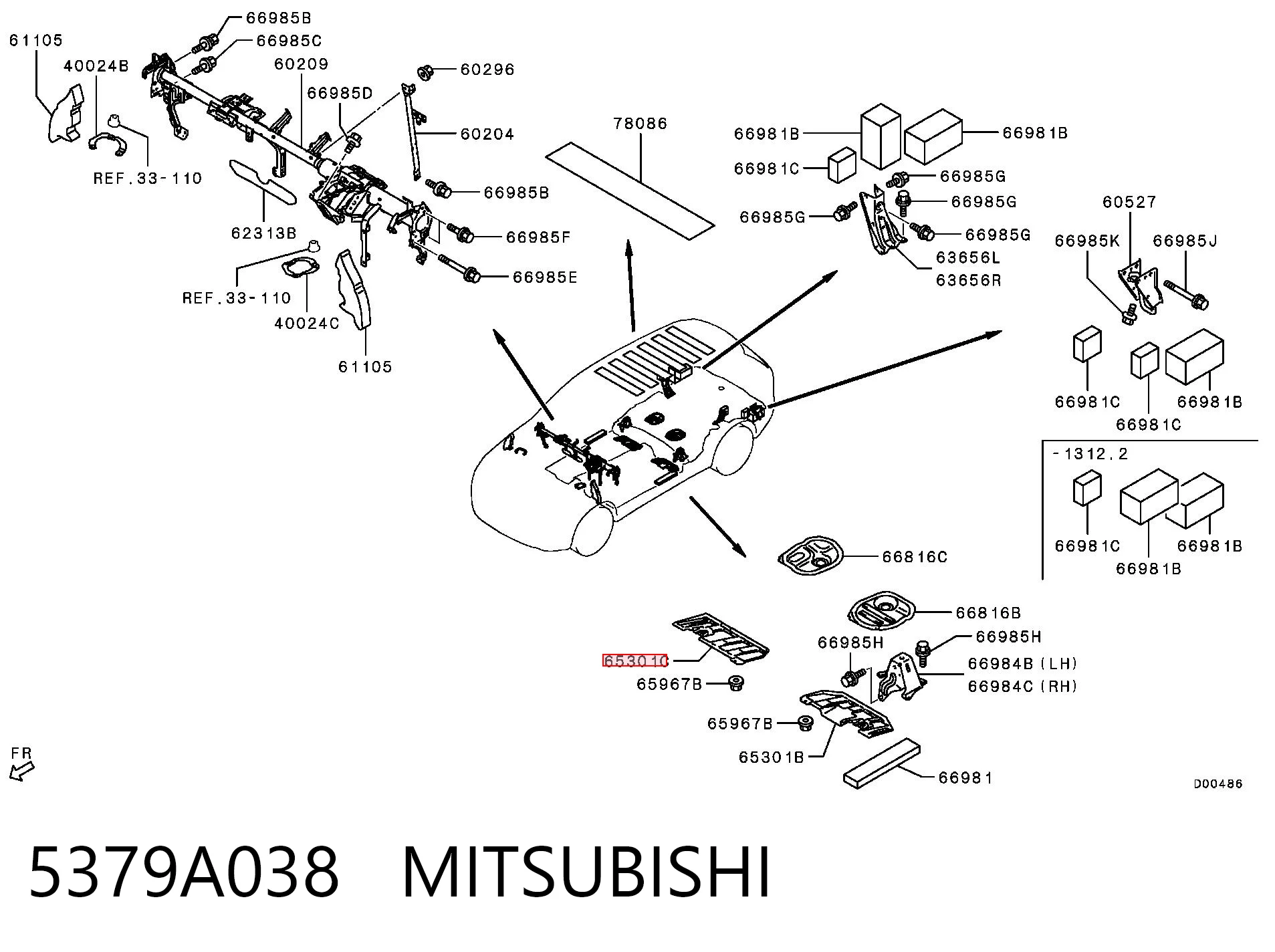 5379A038 Mitsubishi Proteção de fundo traseira direita