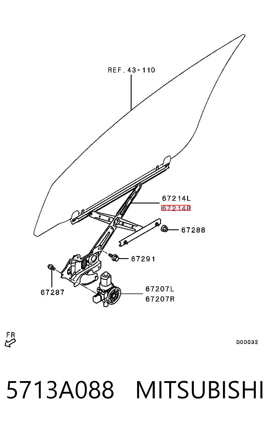 Mecanismo de acionamento de vidro da porta dianteira direita para Mitsubishi Outlander II XL CWW