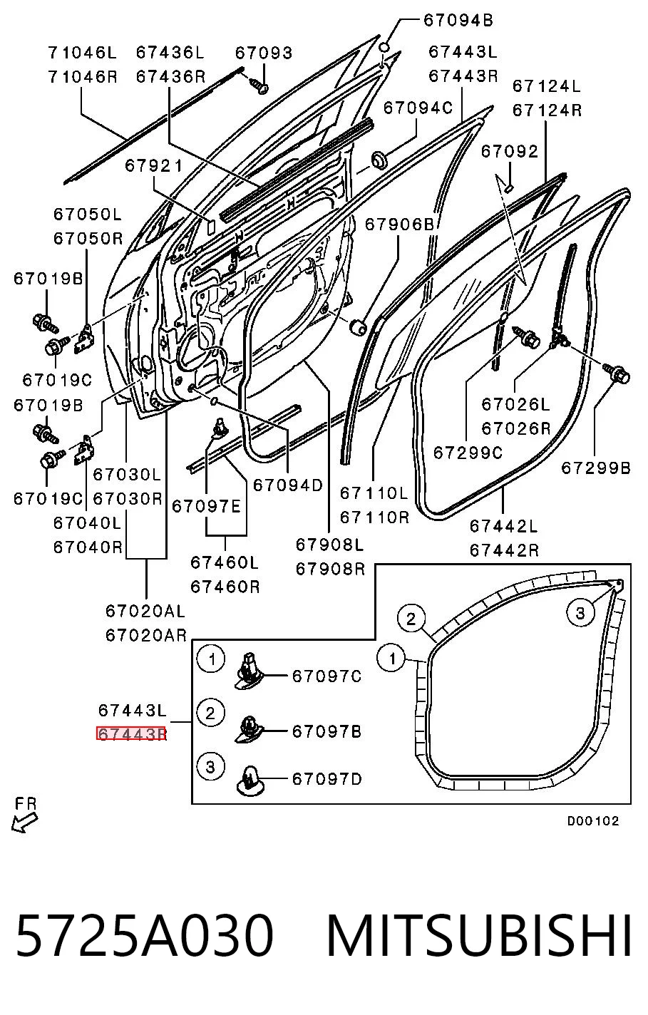 5725A030 Mitsubishi Compactador da porta dianteira direita (na porta)