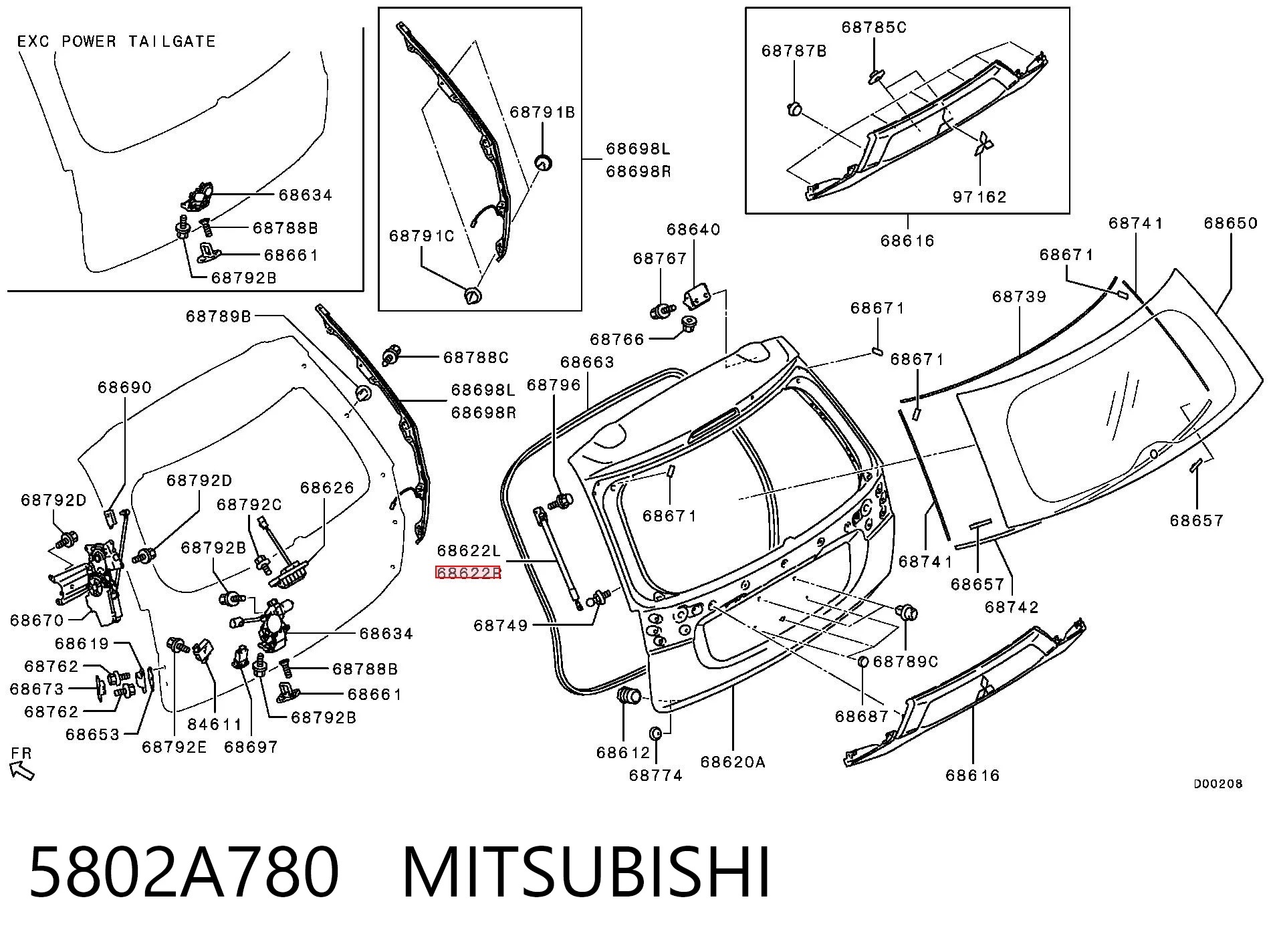 5802A780 Mitsubishi Amortecedor de tampa de porta-malas (de 3ª/5ª porta traseira)