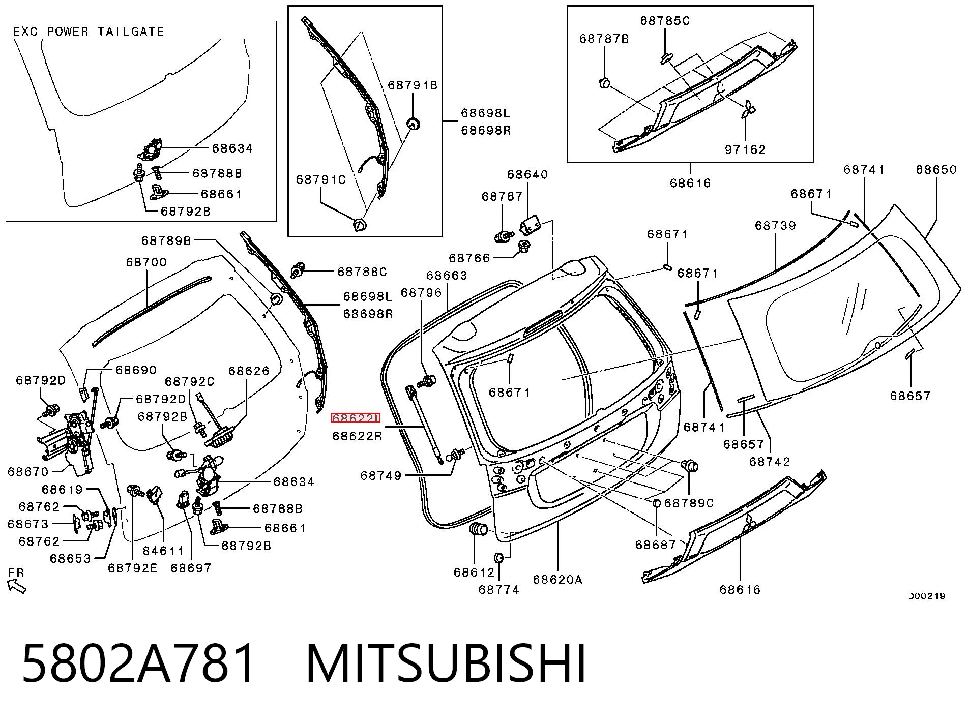 5802A781 Mitsubishi Amortecedor de tampa de porta-malas (de 3ª/5ª porta traseira)