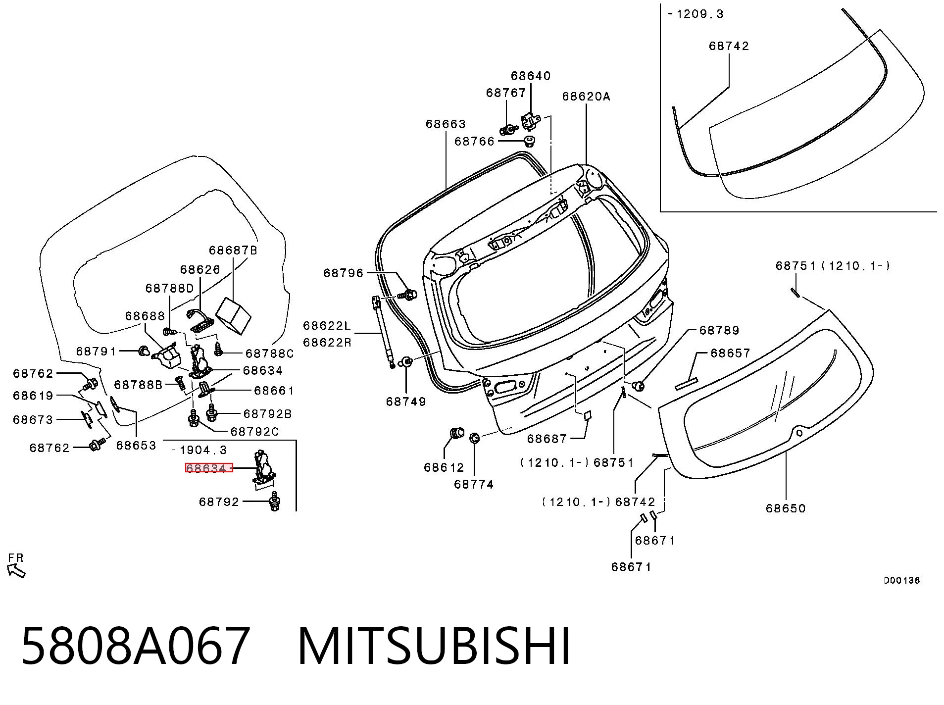 5808A067 Mitsubishi Fecho de tampa de porta-malas (de 3ª/5ª porta traseira)