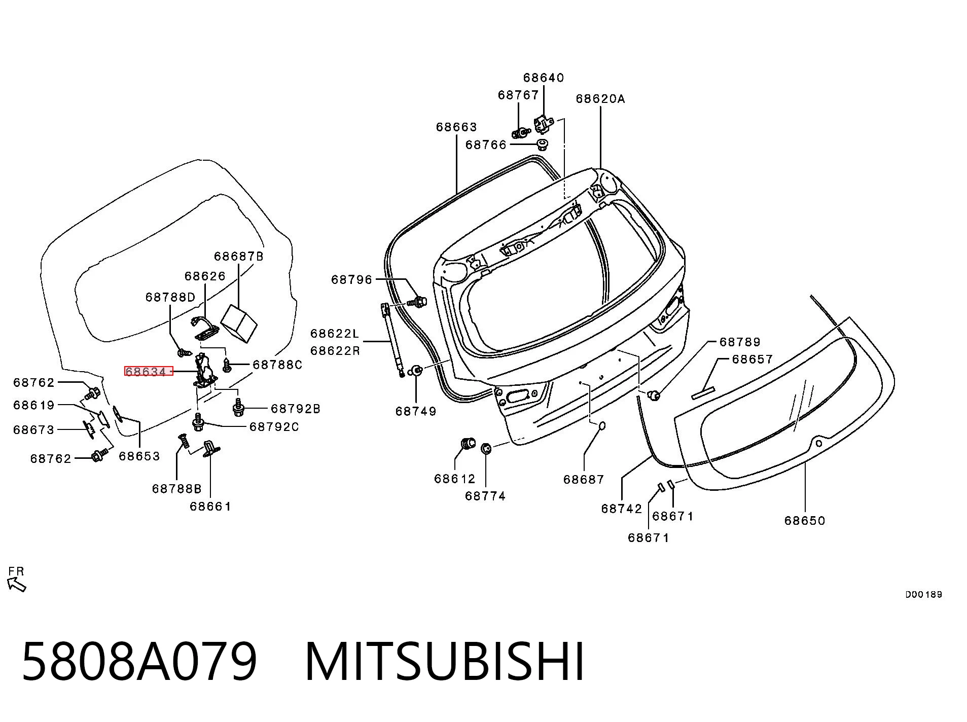 5808A079 Mitsubishi Fecho de tampa de porta-malas (de 3ª/5ª porta traseira)