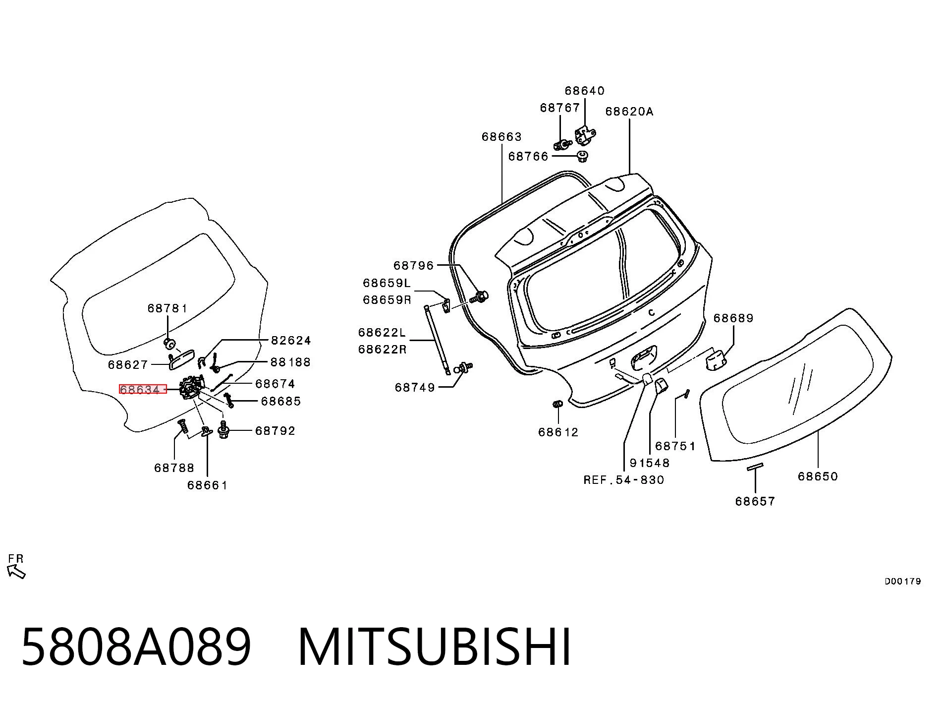 5808A089 Mitsubishi Fecho de tampa de porta-malas (de 3ª/5ª porta traseira)