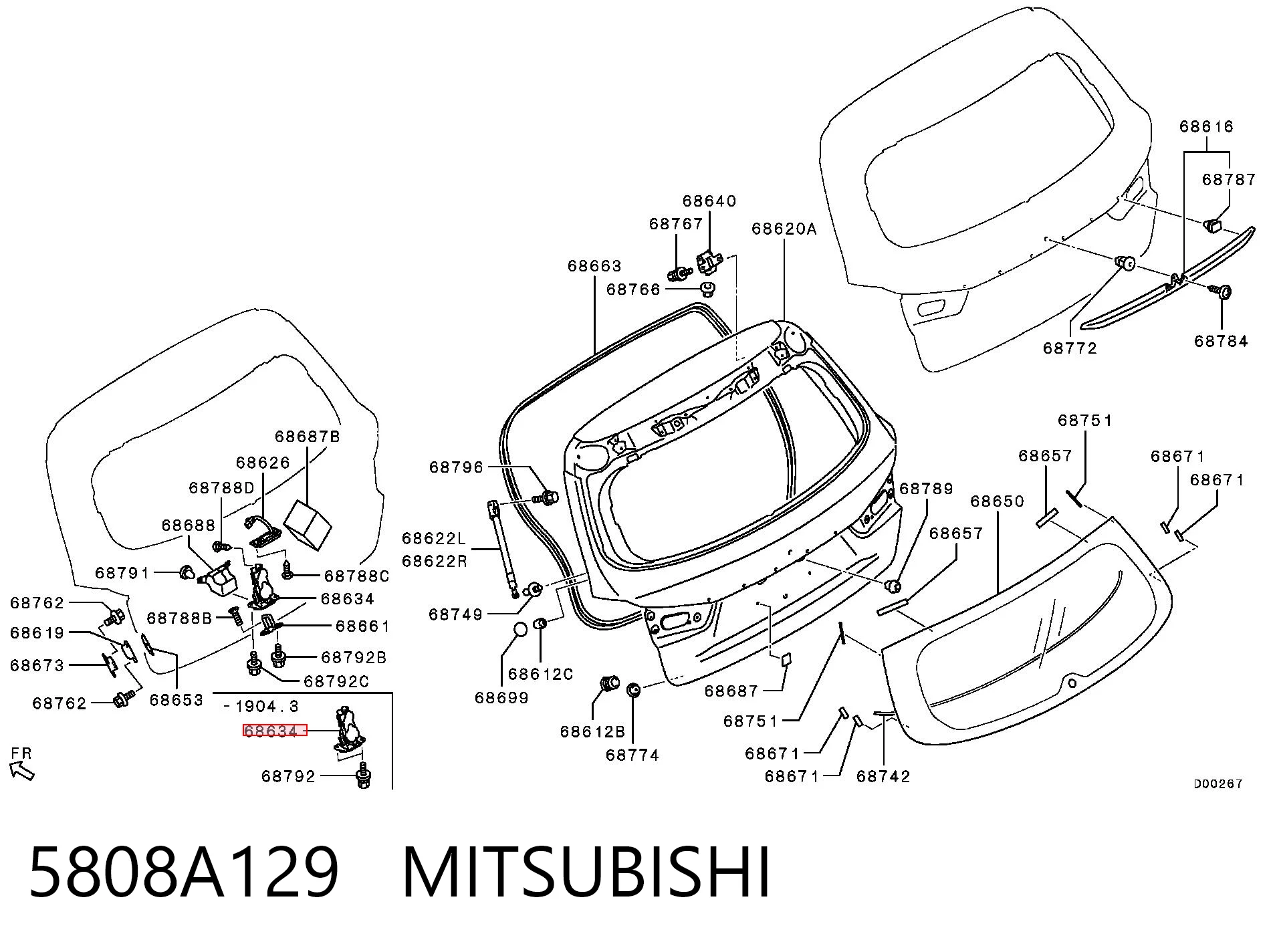 5808A129 Mitsubishi Fecho de tampa de porta-malas (de 3ª/5ª porta traseira)